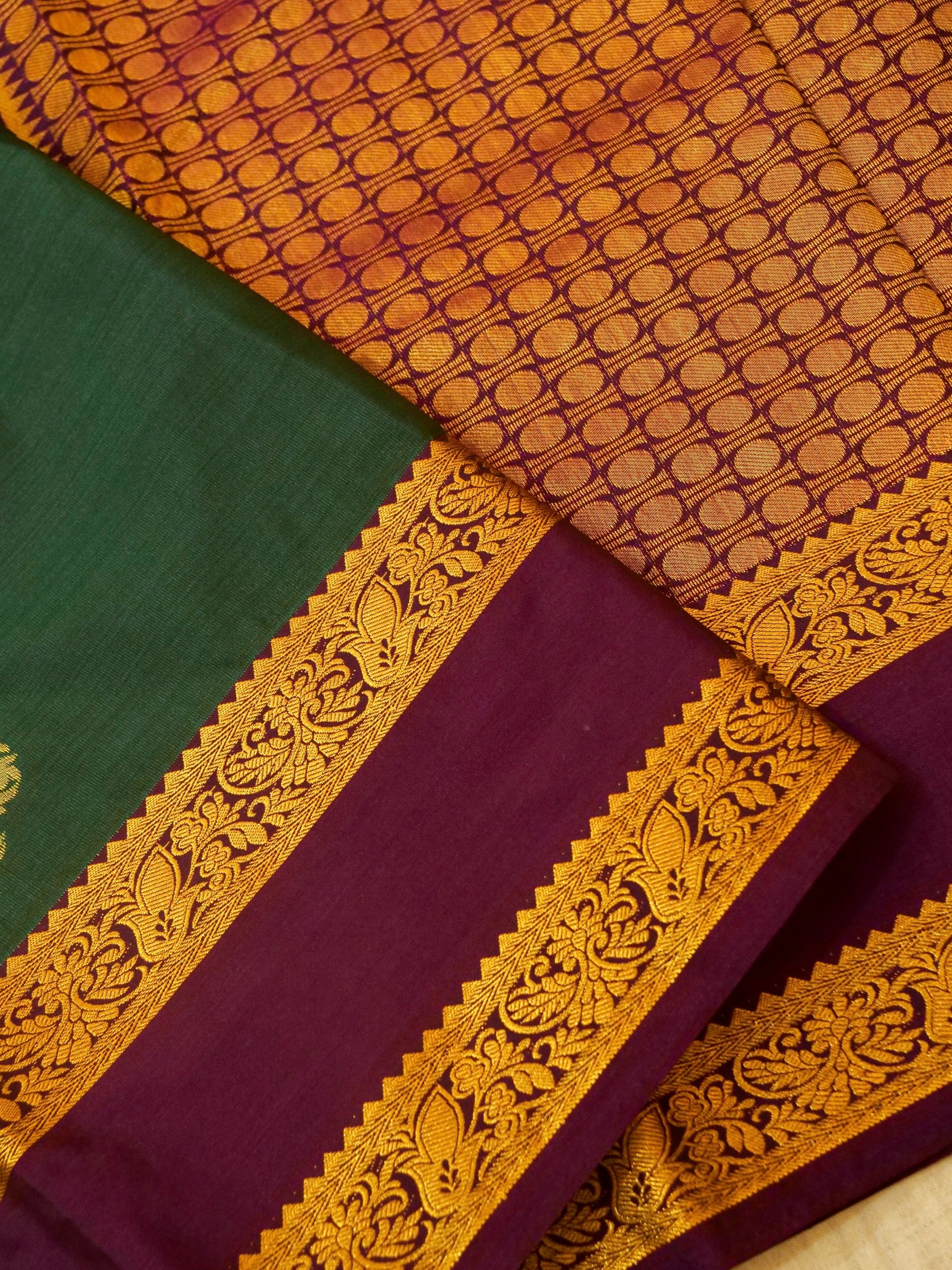 Devi - Forest Green Kanjivaram Silk Saree with Korvai Border