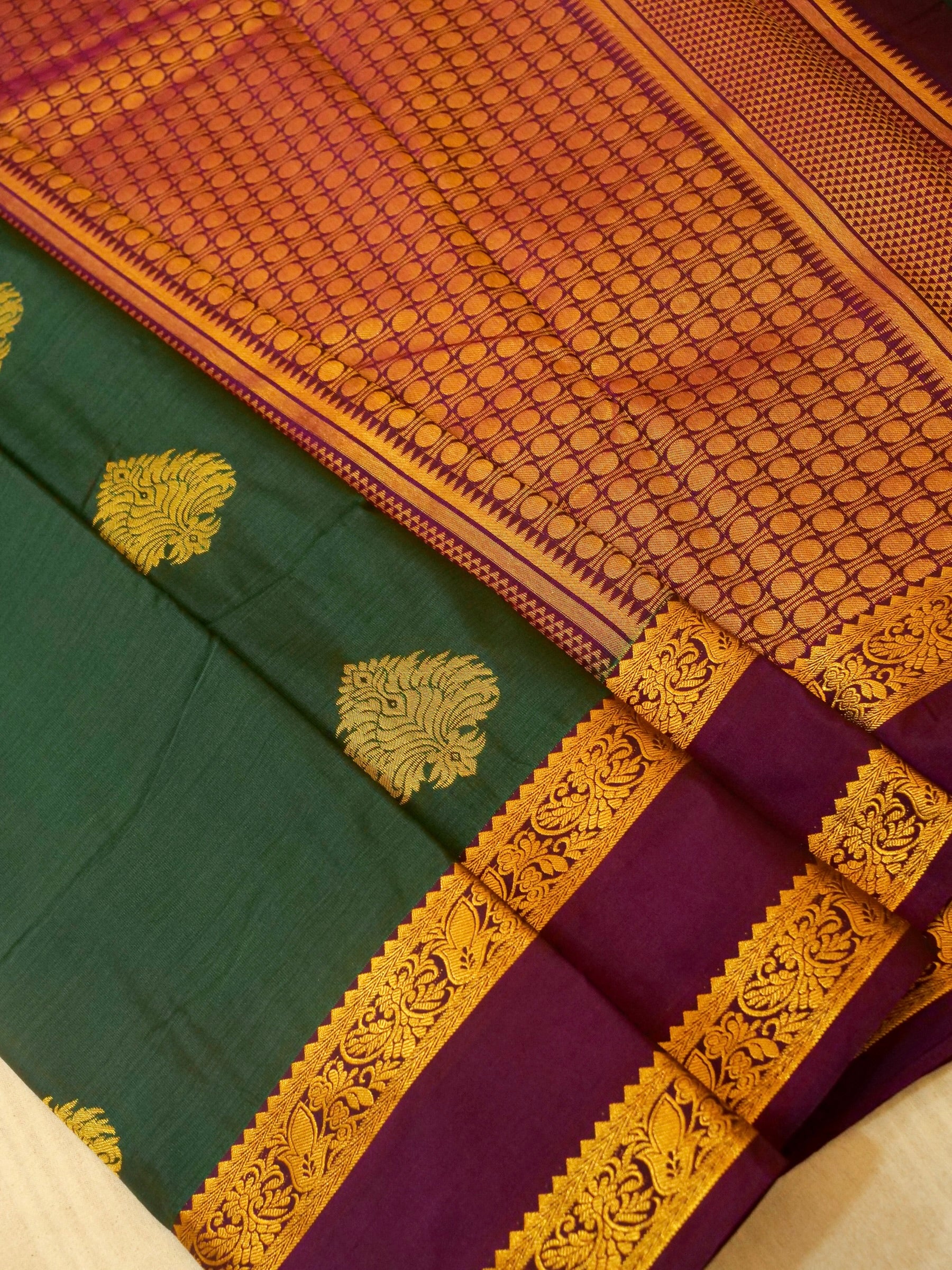 Devi - Forest Green Kanjivaram Silk Saree with Korvai Border