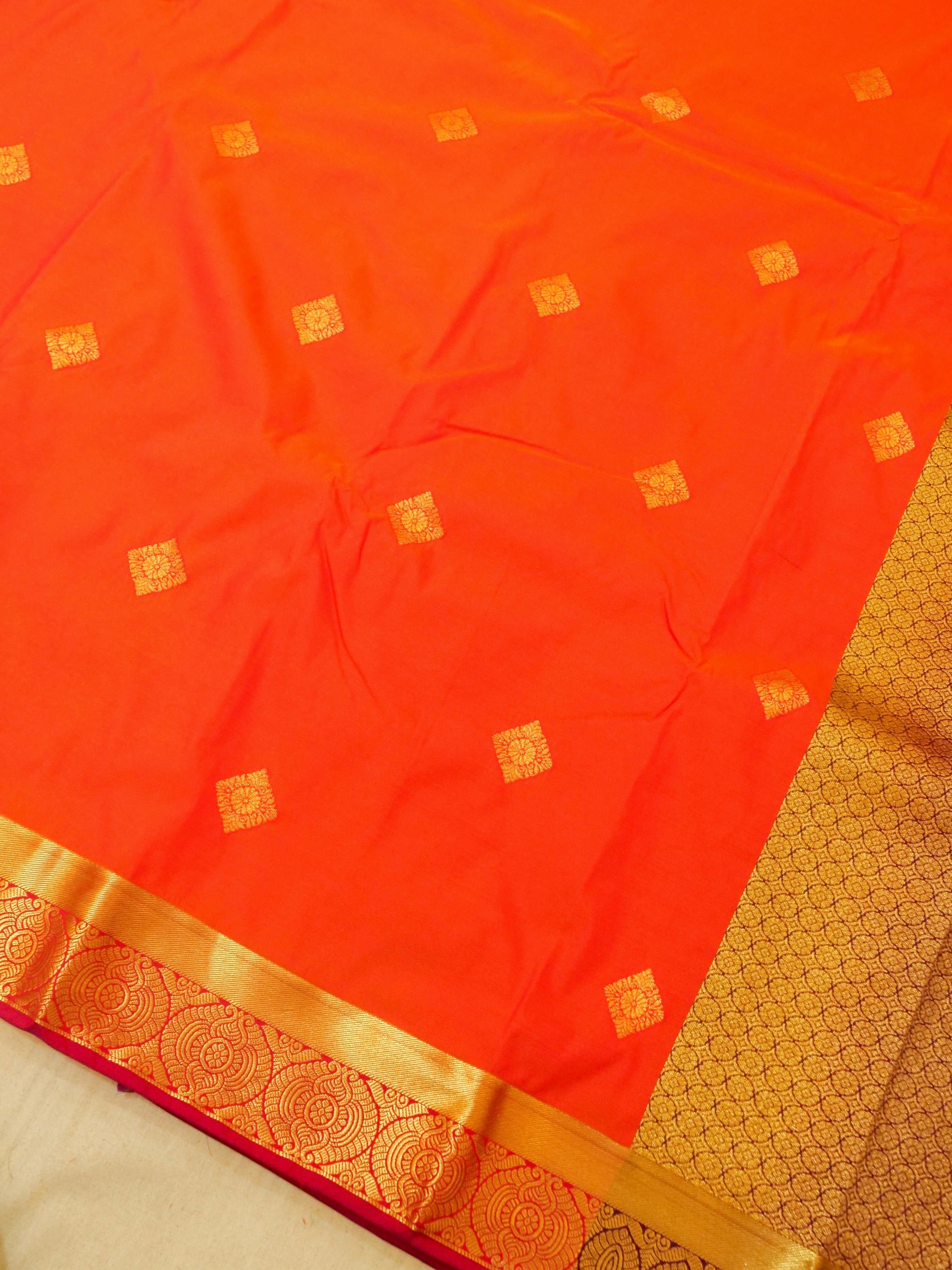 Devi - Vermilion Red Kanjivaram Silk Saree with Korvai Border