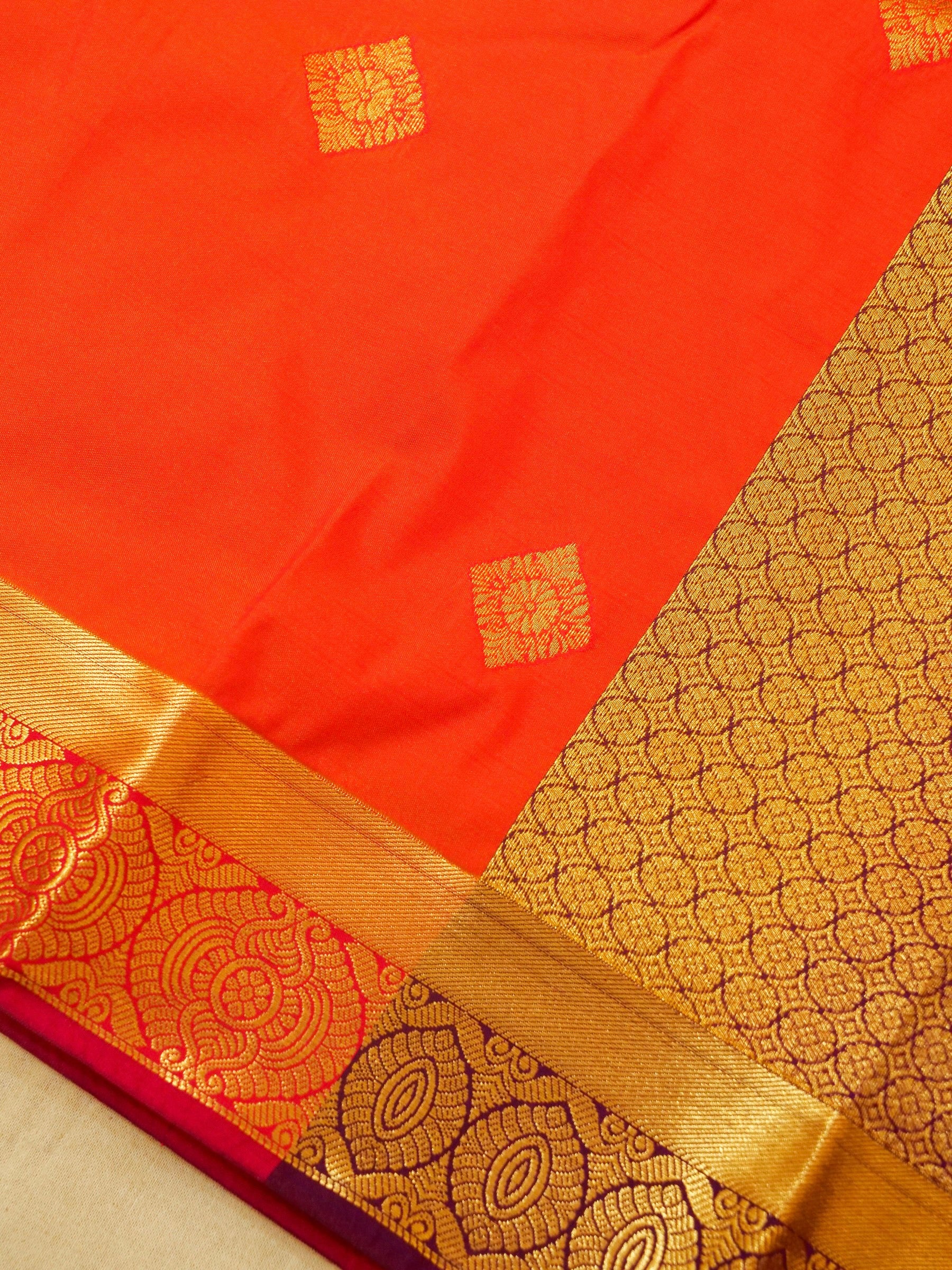 Devi - Vermilion Red Kanjivaram Silk Saree with Korvai Border