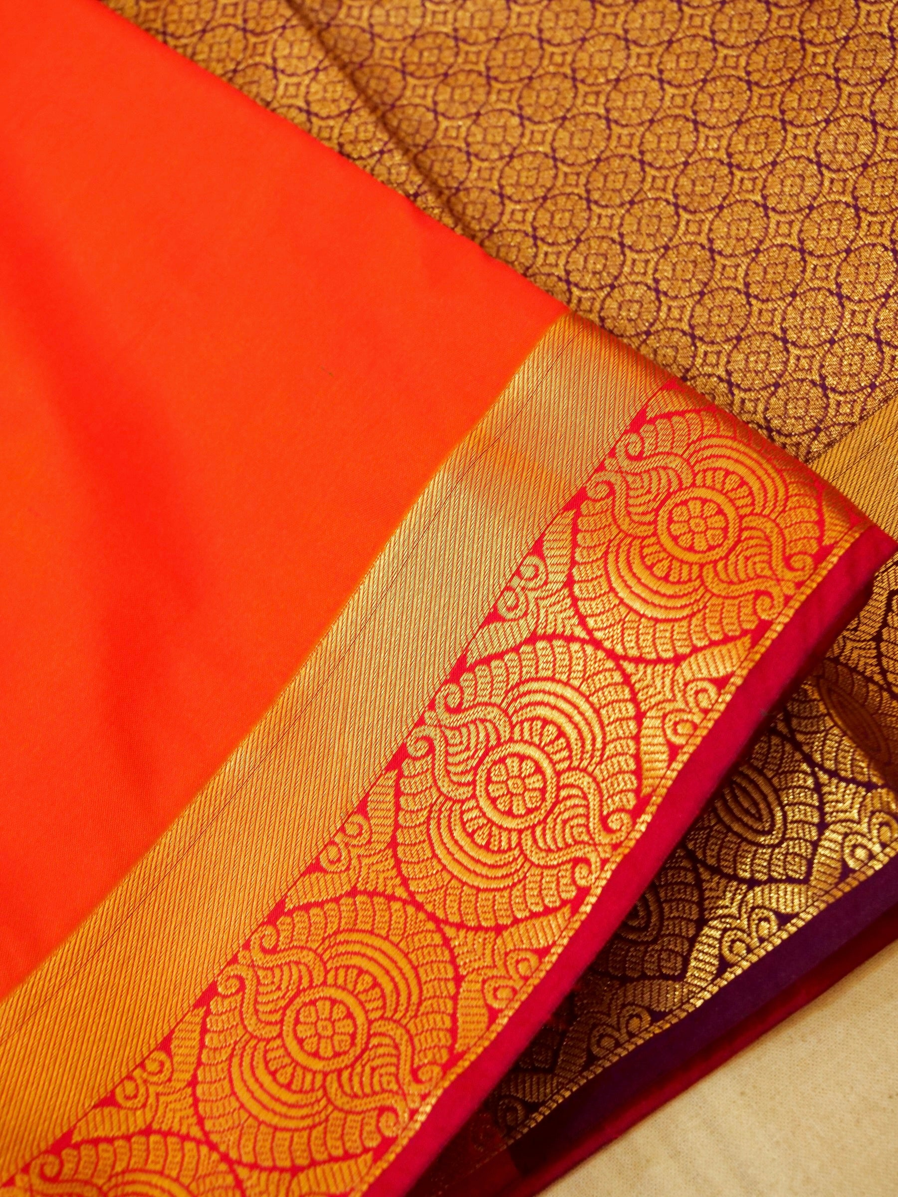 Devi - Vermilion Red Kanjivaram Silk Saree with Korvai Border