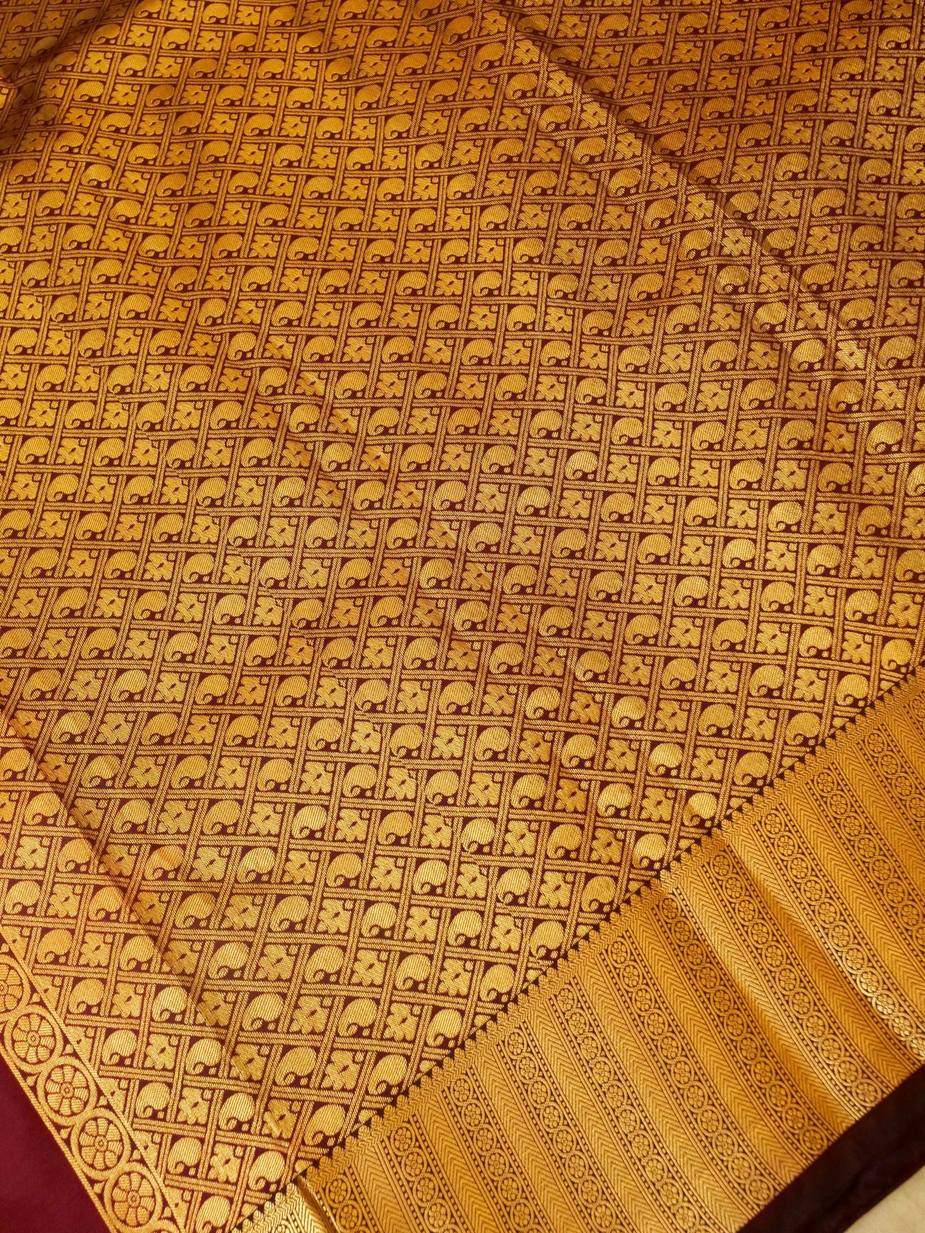 Devi - Burgundy Kanjivaram Silk Saree with Korvai Border