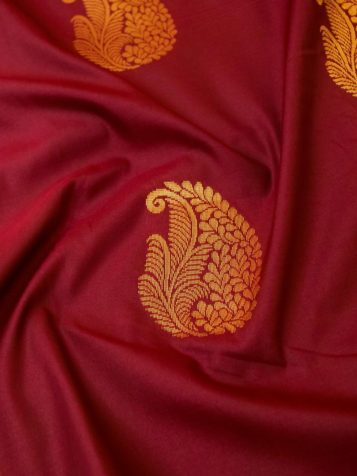 Devi - Burgundy Kanjivaram Silk Saree with Korvai Border