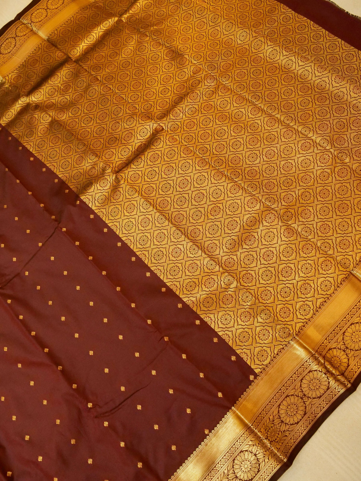 Devi - Deep Maroon Kanjivaram Silk Saree with Korvai Border