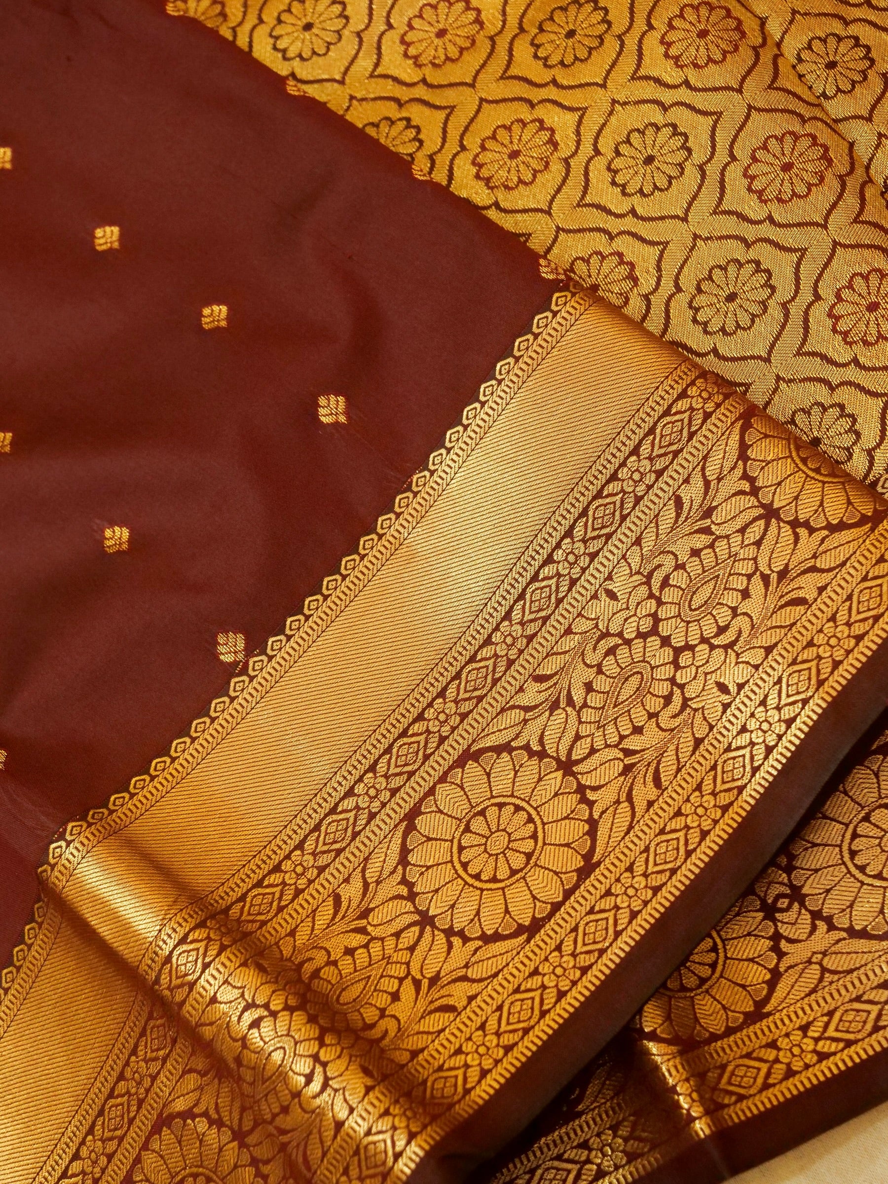 Devi - Deep Maroon Kanjivaram Silk Saree with Korvai Border