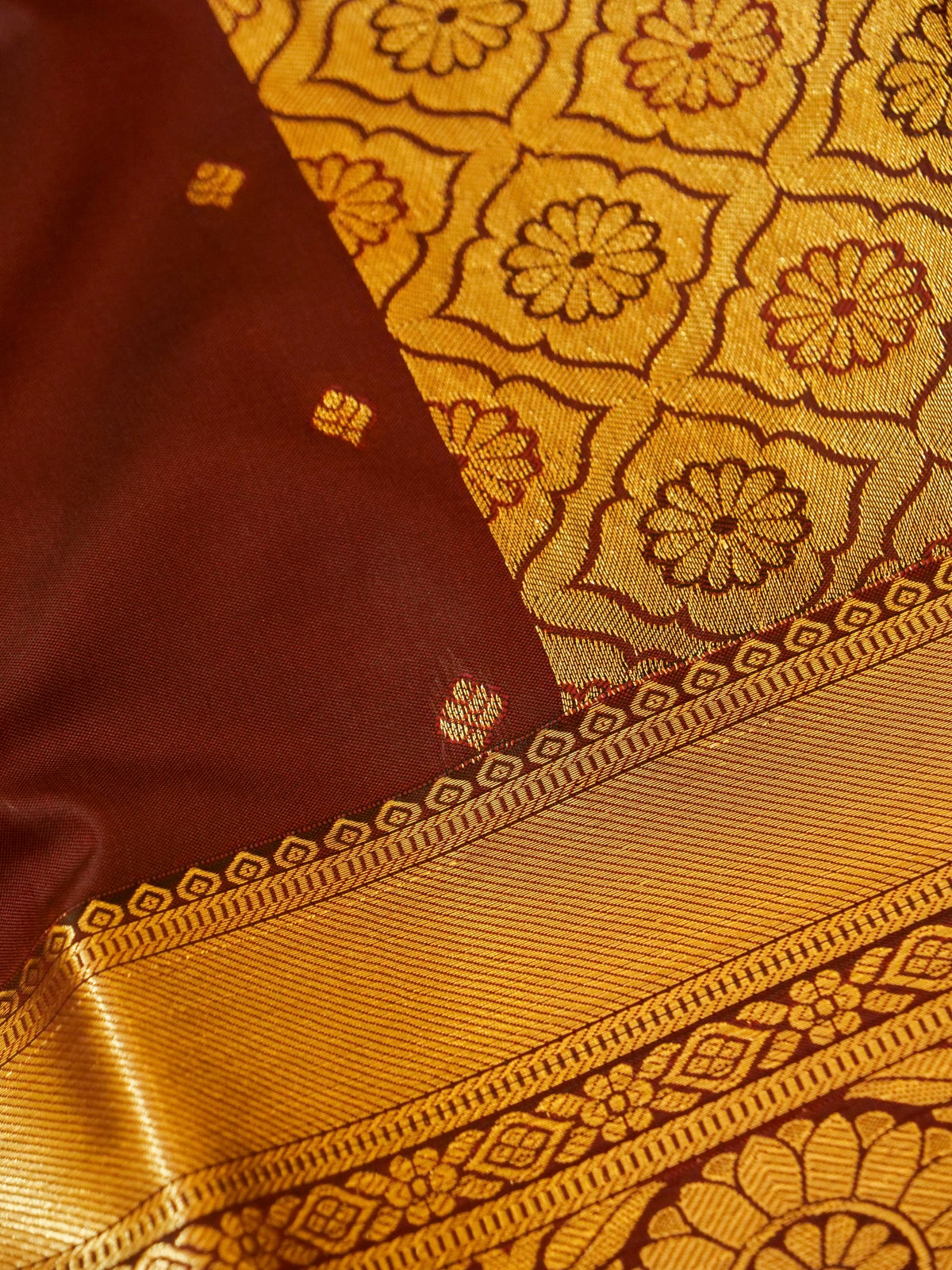 Devi - Deep Maroon Kanjivaram Silk Saree with Korvai Border