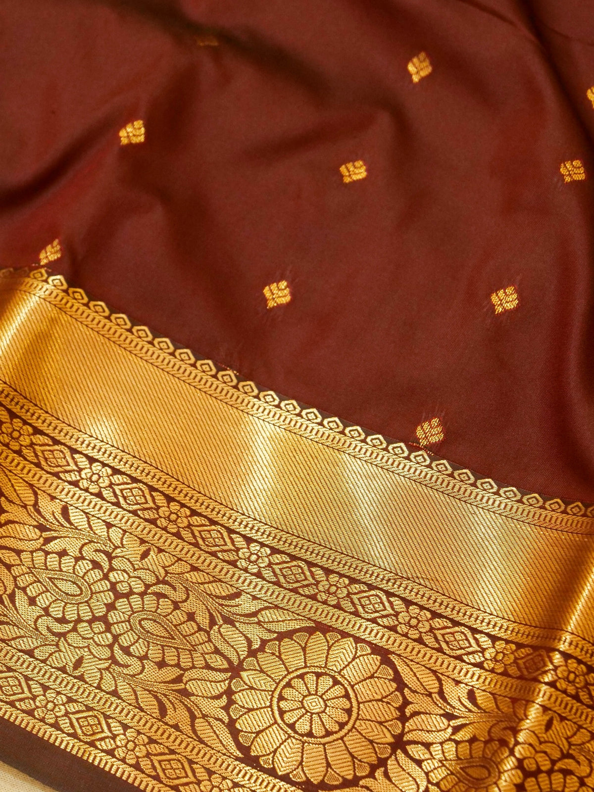 Devi - Deep Maroon Kanjivaram Silk Saree with Korvai Border