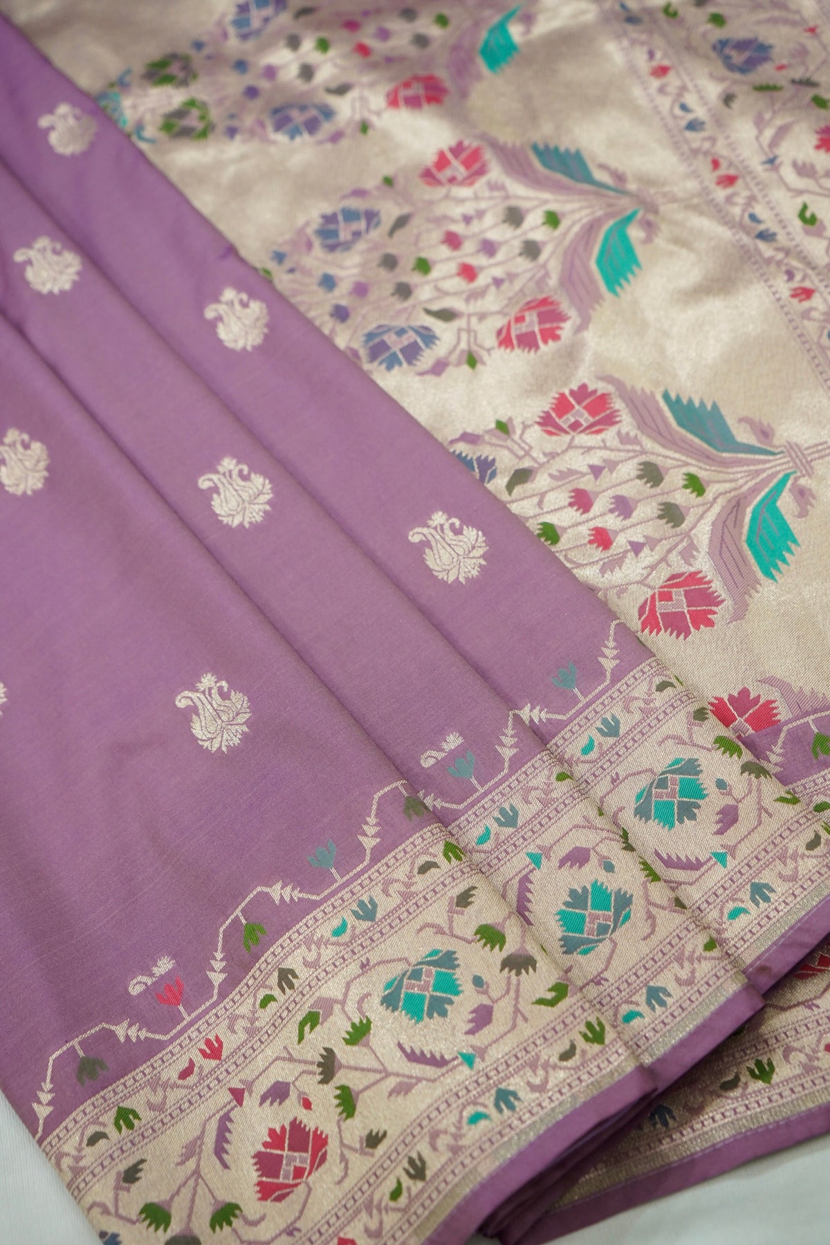 Peshavi - Lilac Paithani Silk Saree with Stitched Blouse