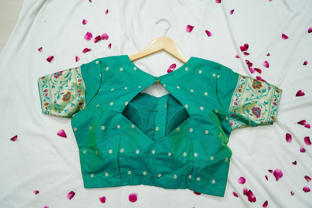 Peshavi - Turquoise Green Paithani Silk Saree with Stitched Blouse