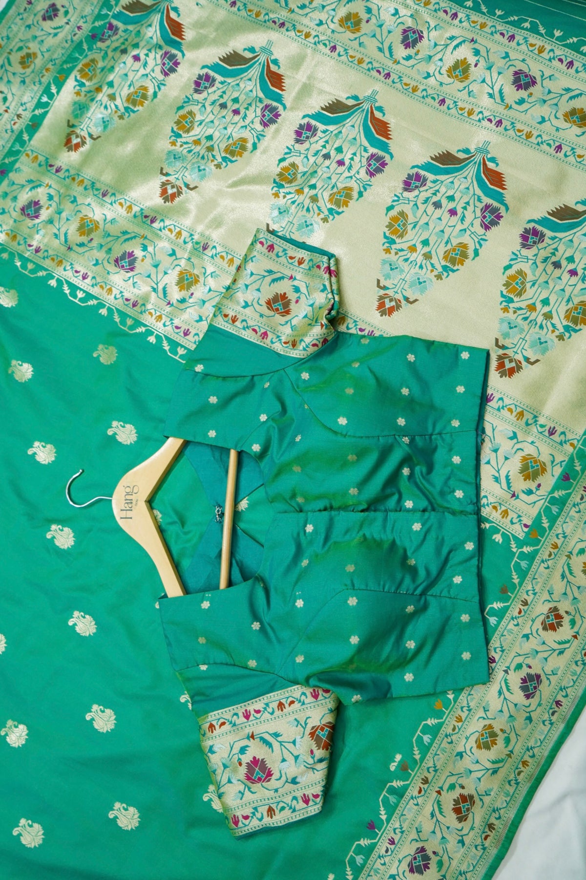 Peshavi - Turquoise Green Paithani Silk Saree with Stitched Blouse