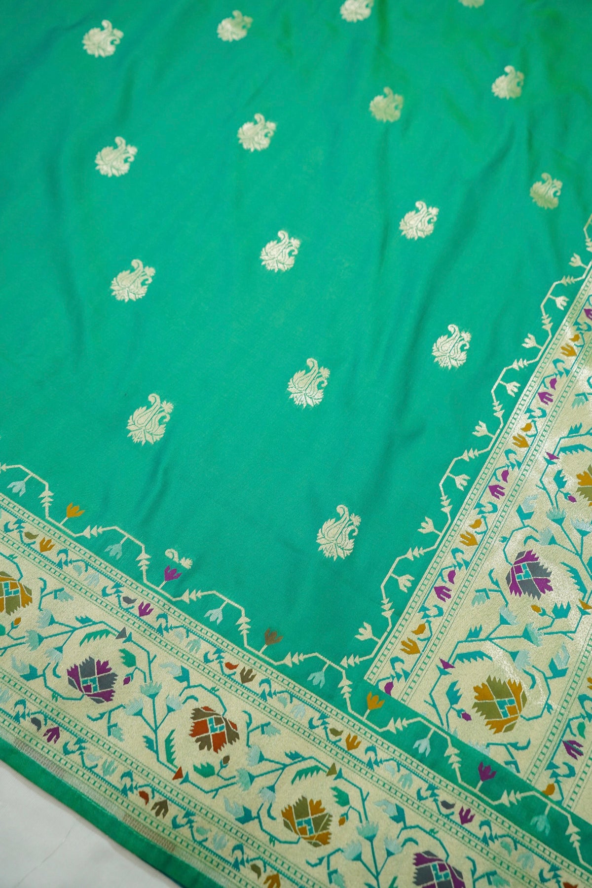 Peshavi - Turquoise Green Paithani Silk Saree with Stitched Blouse