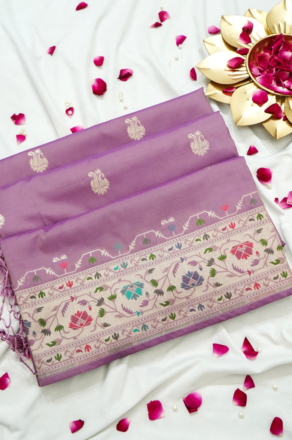 Peshavi - Lilac Paithani Silk Saree with Stitched Blouse