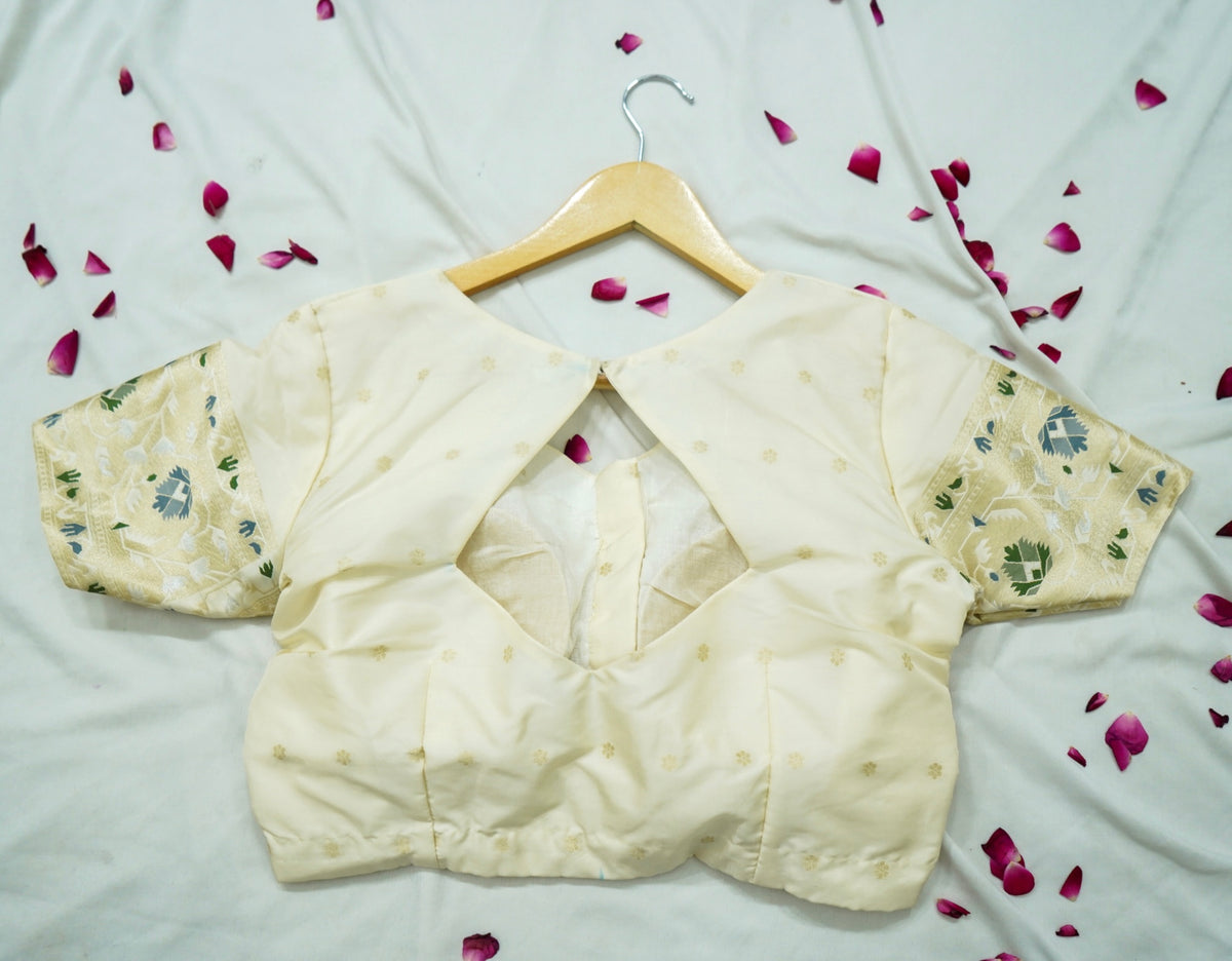 Peshavi - Ivory Paithani Silk Saree with Stitched Blouse