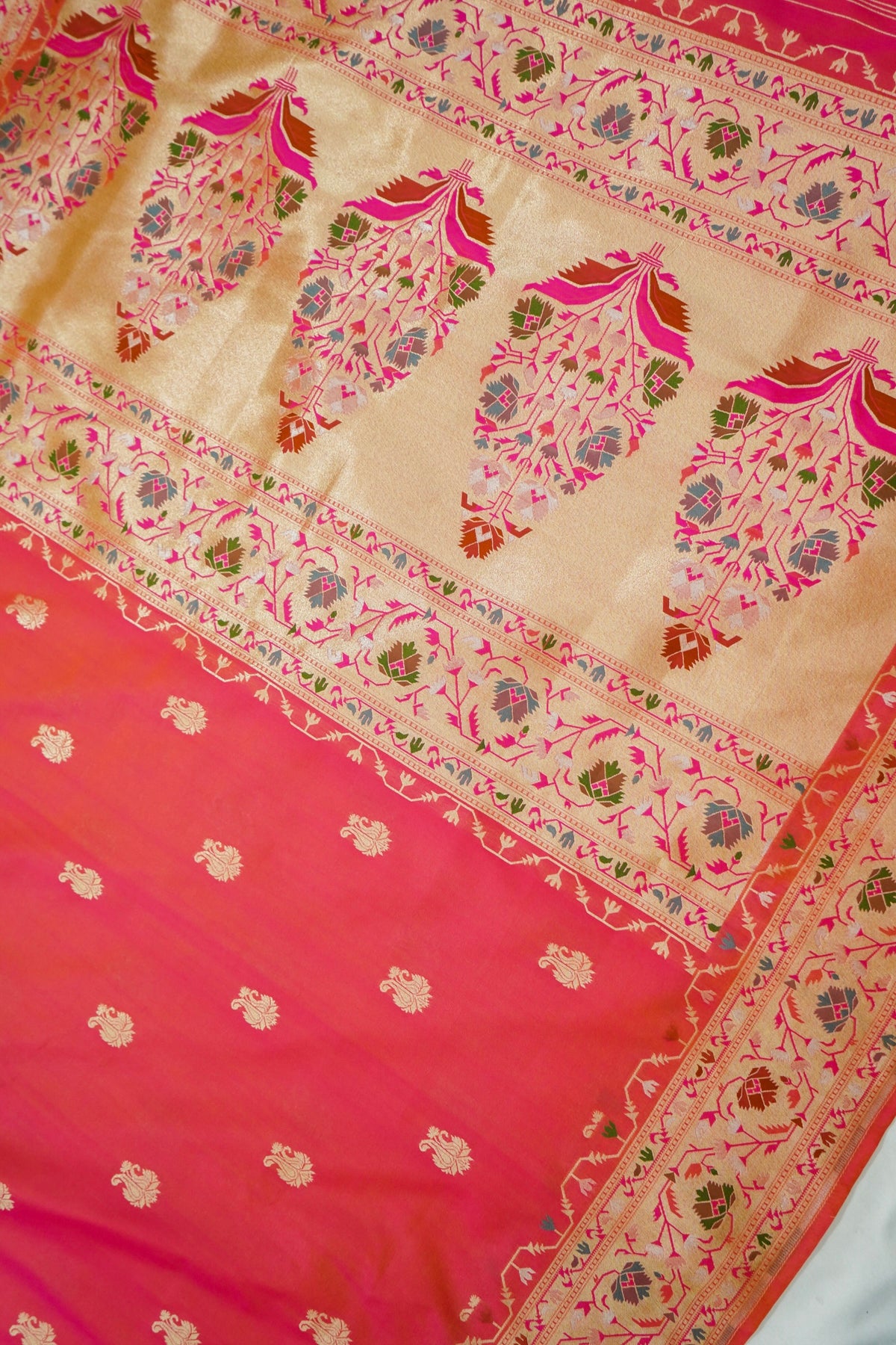 Peshavi - Peachish Orange Paithani Silk Saree with Stitched Blouse
