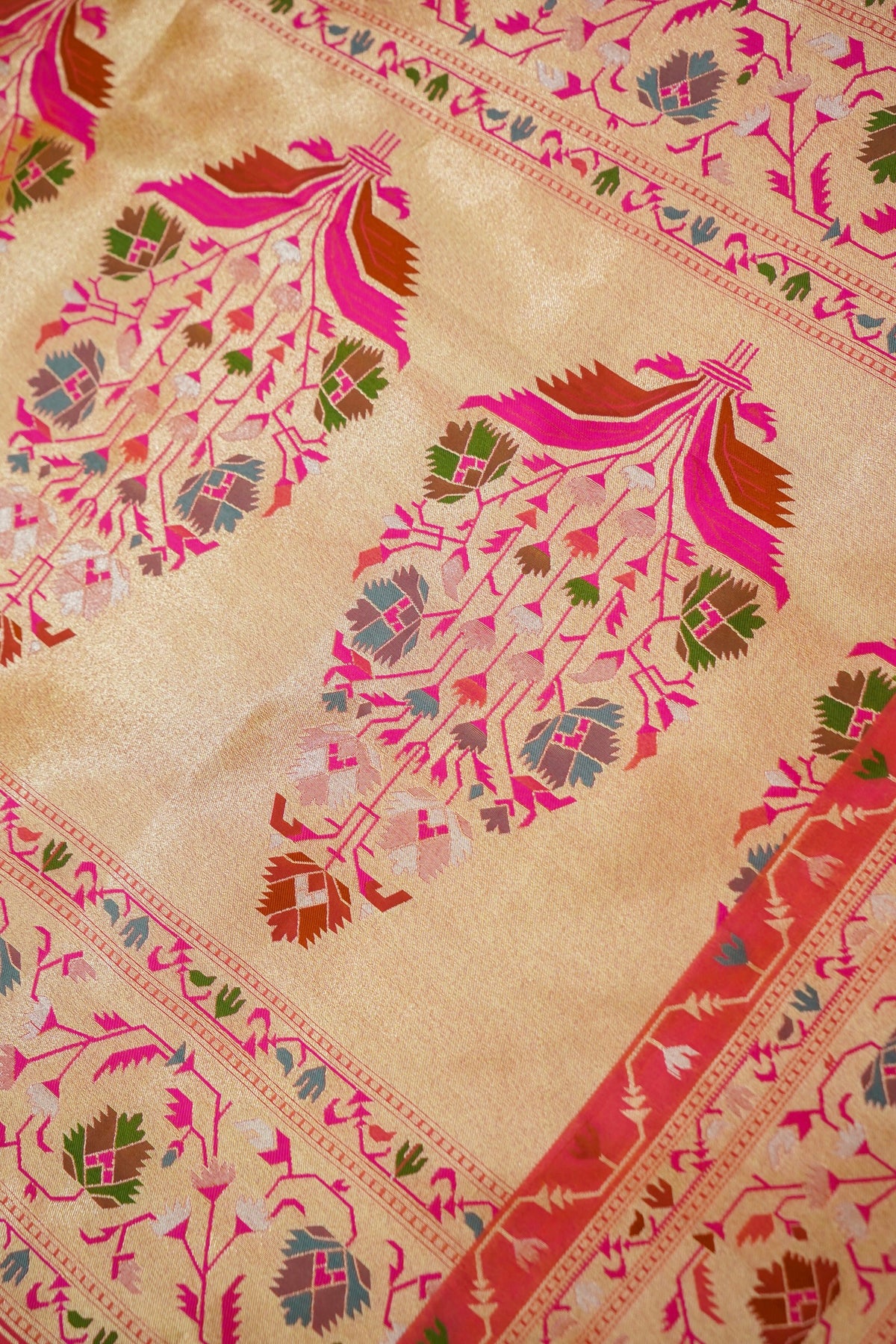 Peshavi - Peachish Orange Paithani Silk Saree with Stitched Blouse