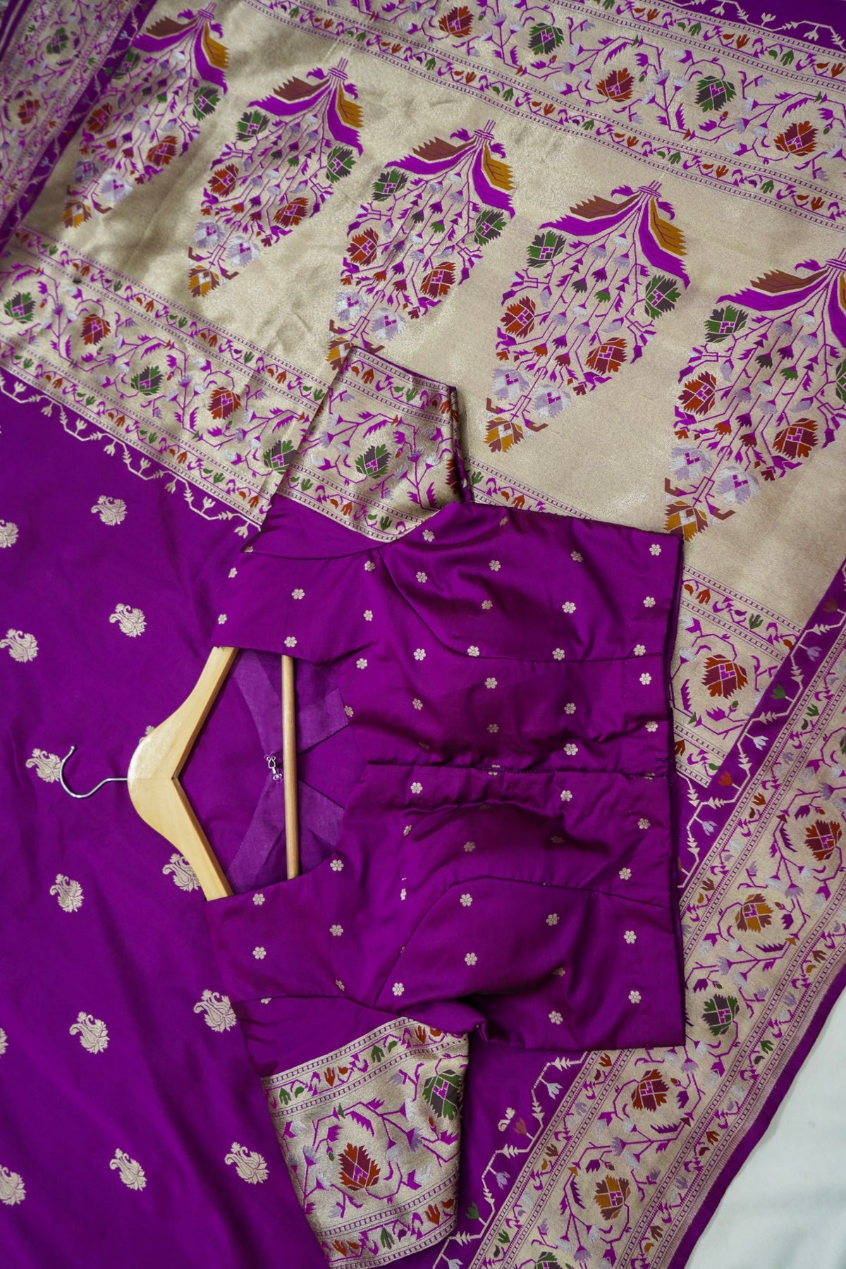 Peshavi - Magenta Purple Paithani Silk Saree with Stitched Blouse