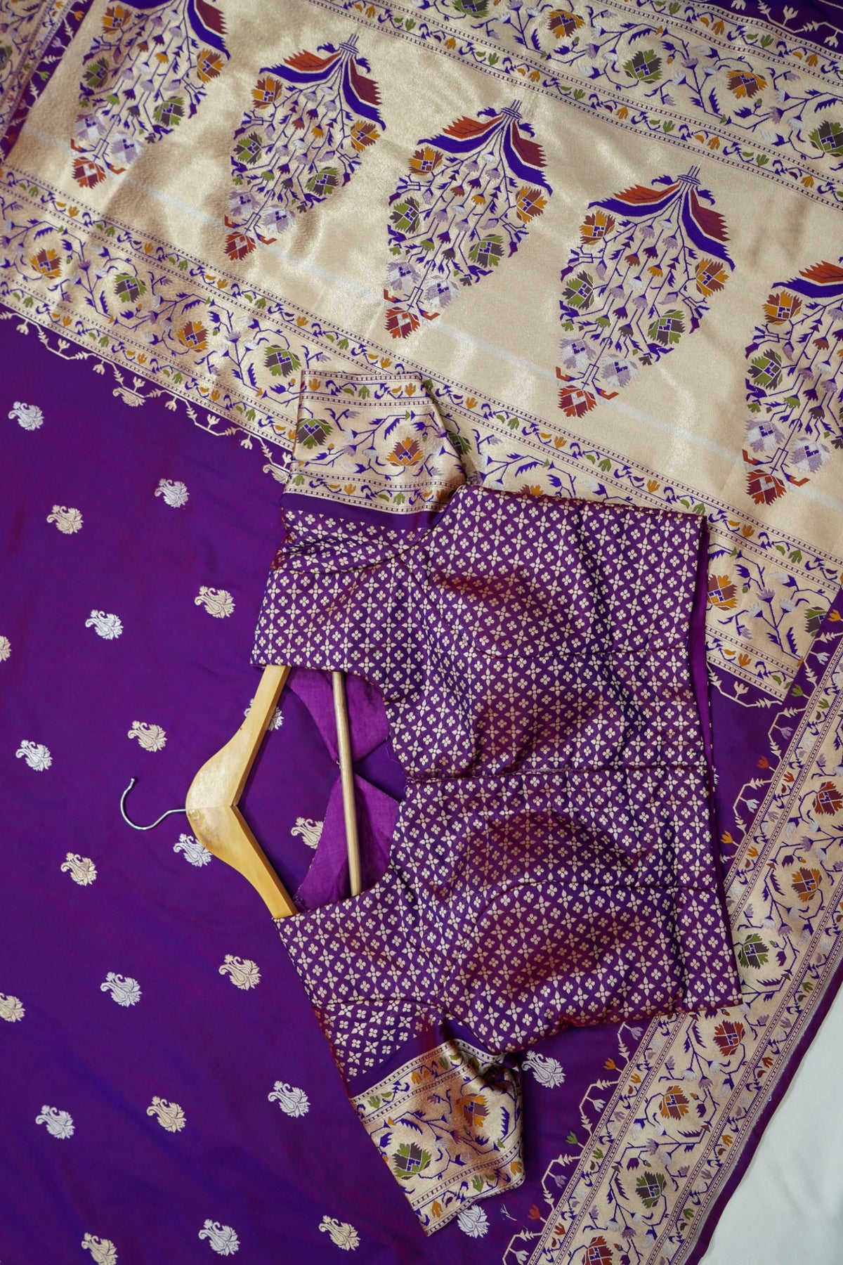 Peshavi - Dark Purple Paithani Silk Saree with Stitched Blouse