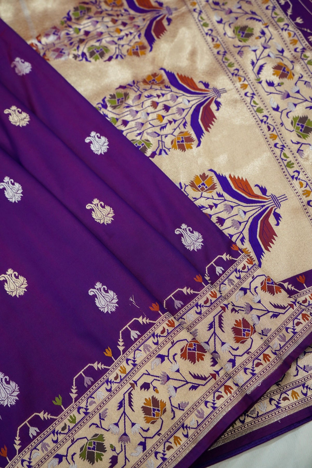 Peshavi - Dark Purple Paithani Silk Saree with Stitched Blouse