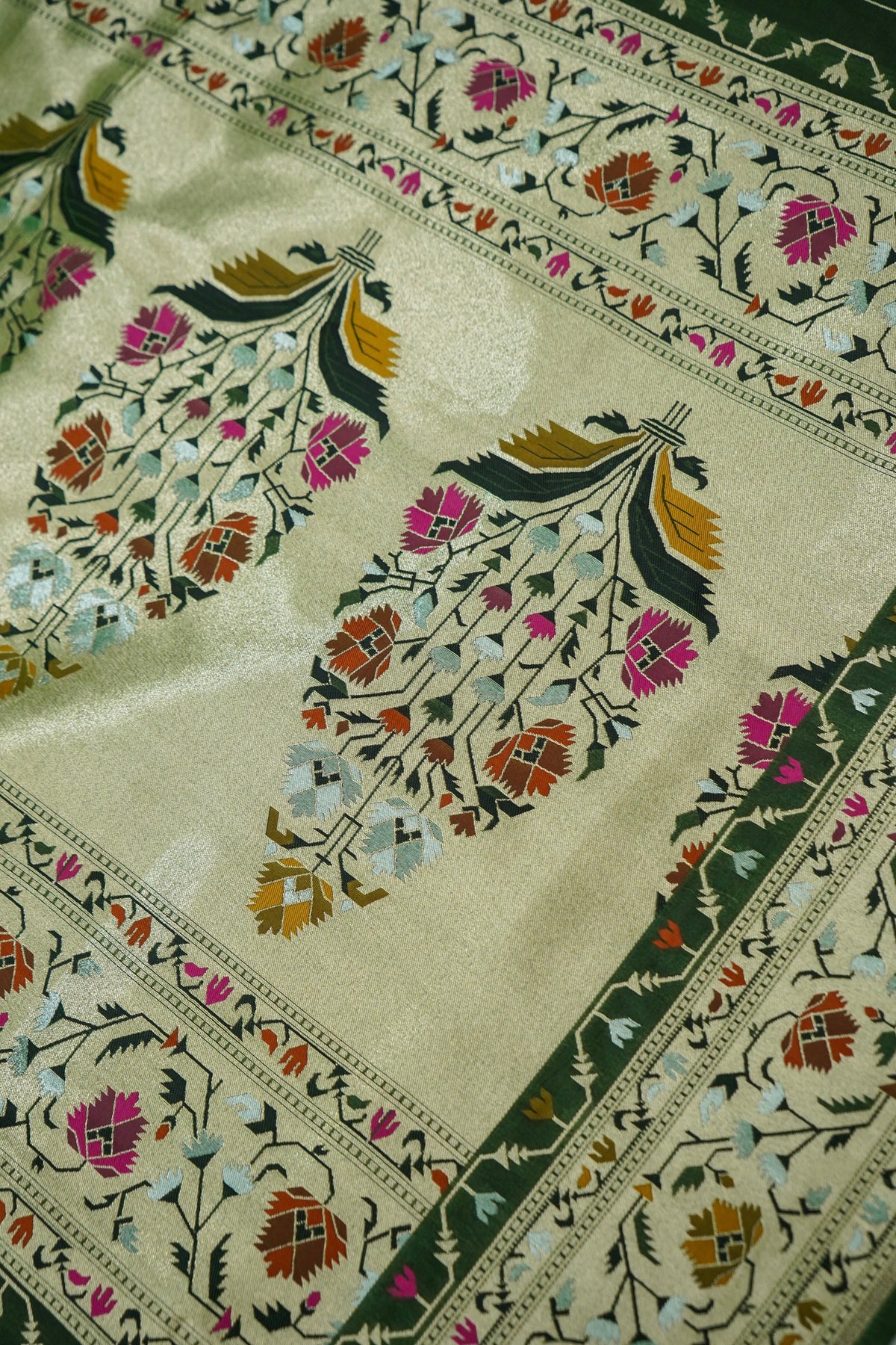 Peshavi - Forest Green Paithani Silk Saree with Stitched Blouse