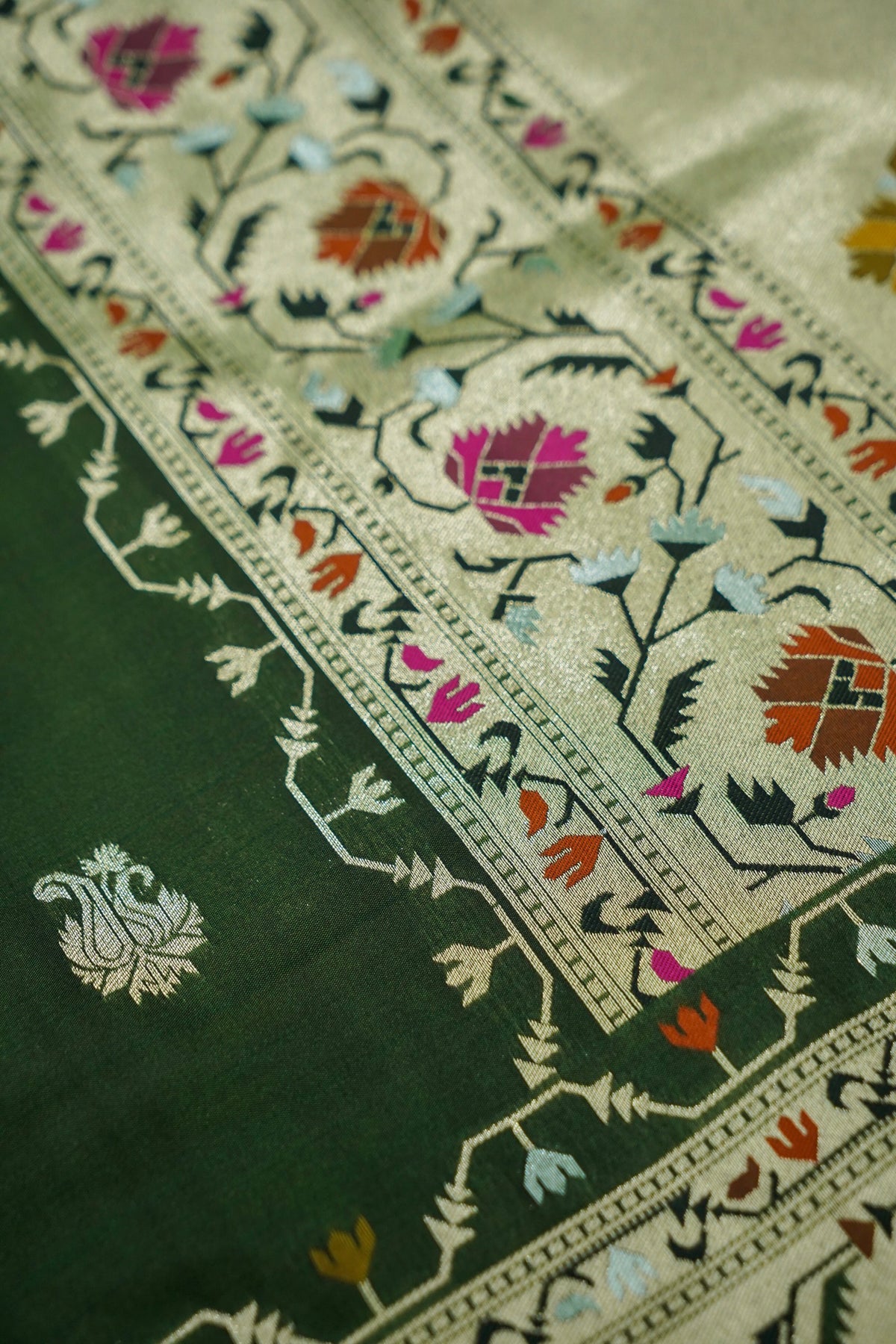 Peshavi - Forest Green Paithani Silk Saree with Stitched Blouse
