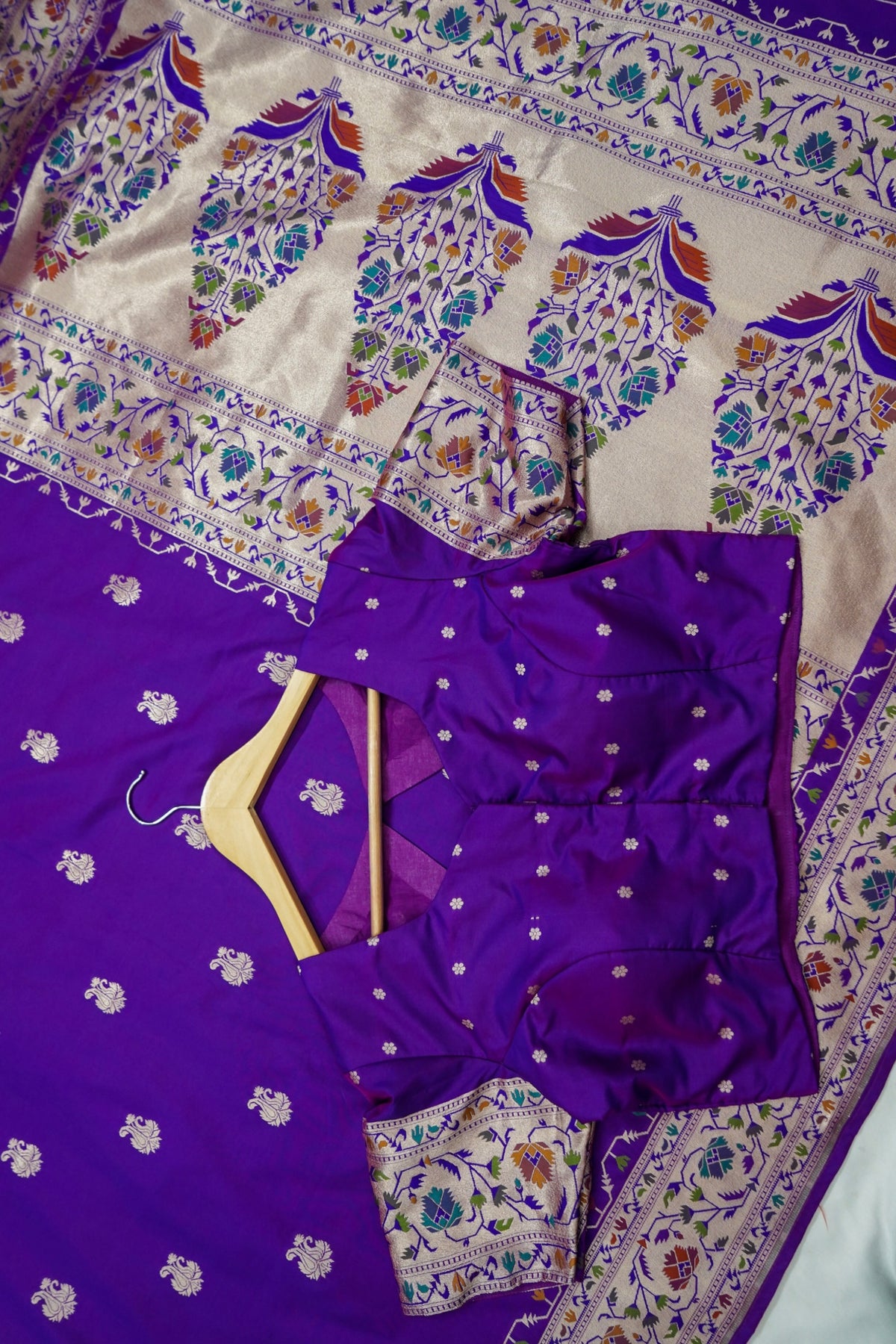 Peshavi - Royal Purple Paithani Silk Saree with Stitched Blouse