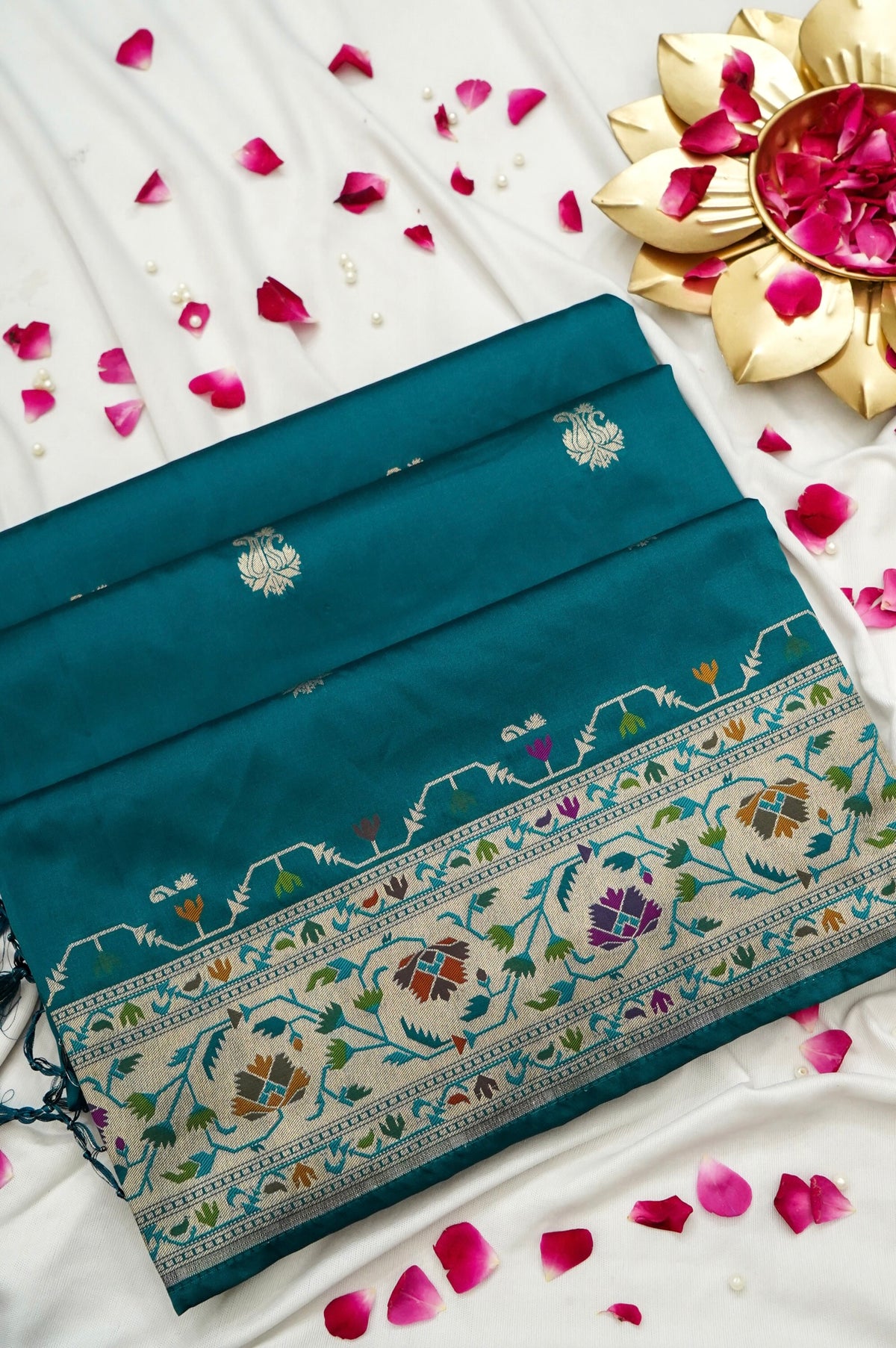 Peshavi - Teal Blue Paithani Silk Saree with Stitched Blouse