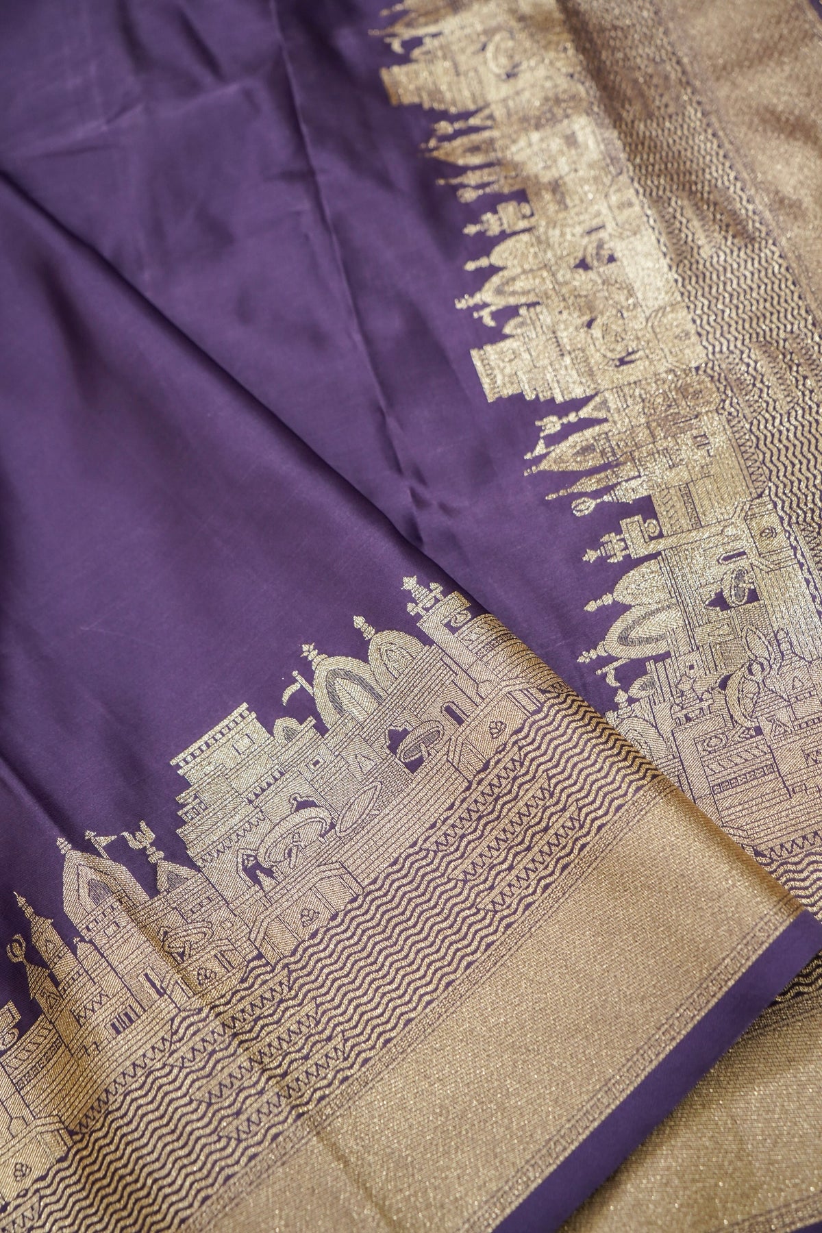 Rihar - Pastel Purple Ghat Border Banarasi Silk Saree with Stitched Blouse