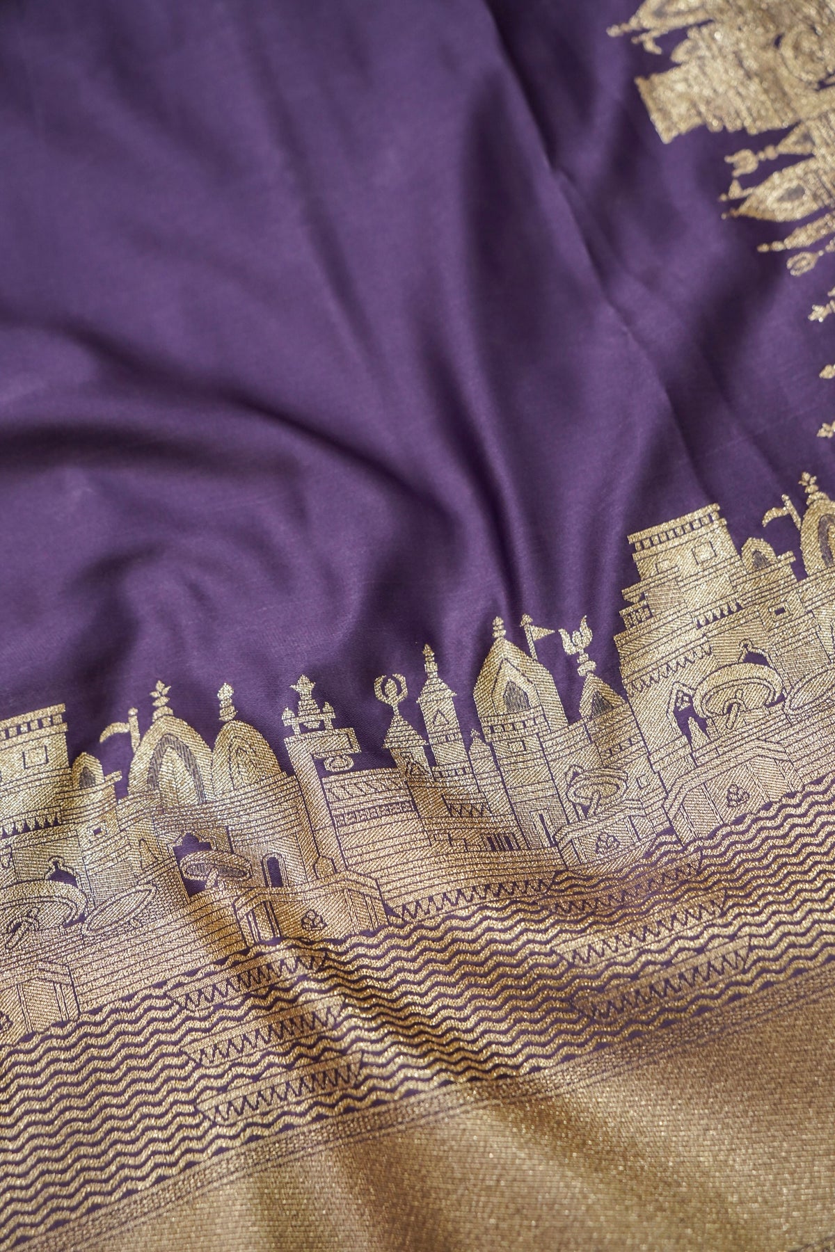 Rihar - Pastel Purple Ghat Border Banarasi Silk Saree with Stitched Blouse