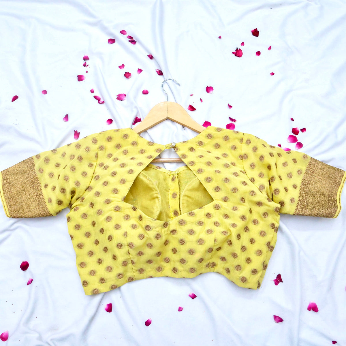 Regal Stripes Chinon Silk Saree with Stitched Blouse in Mustard Yellow