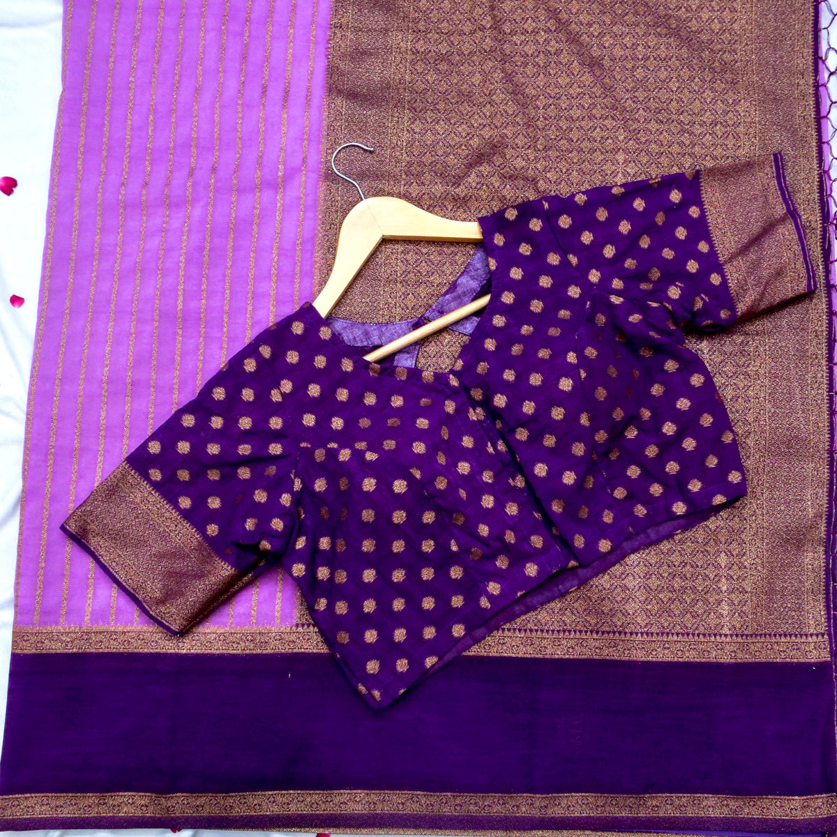 Regal Stripes Chinon Silk Saree with Stitched Blouse in Lavender