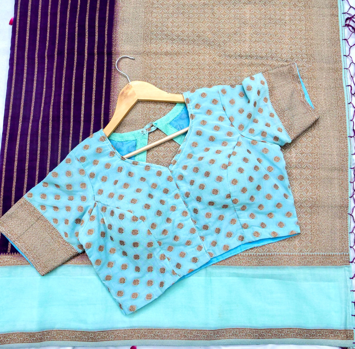 Regal Stripes Chinon Silk Saree with Stitched Blouse in Deep Purple