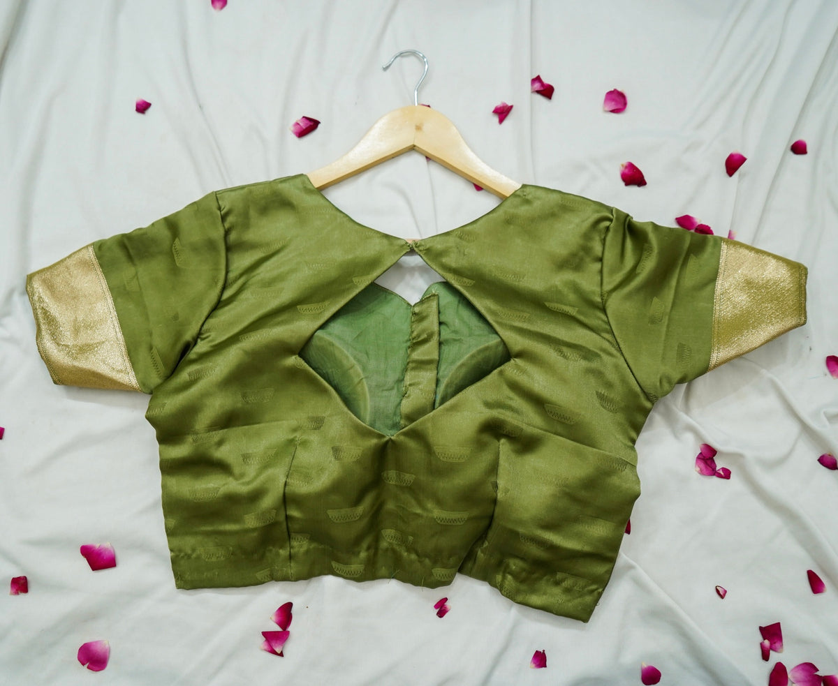 Rihar - Pastel Green Ghat Border Banarasi Silk Saree with Stitched Blouse