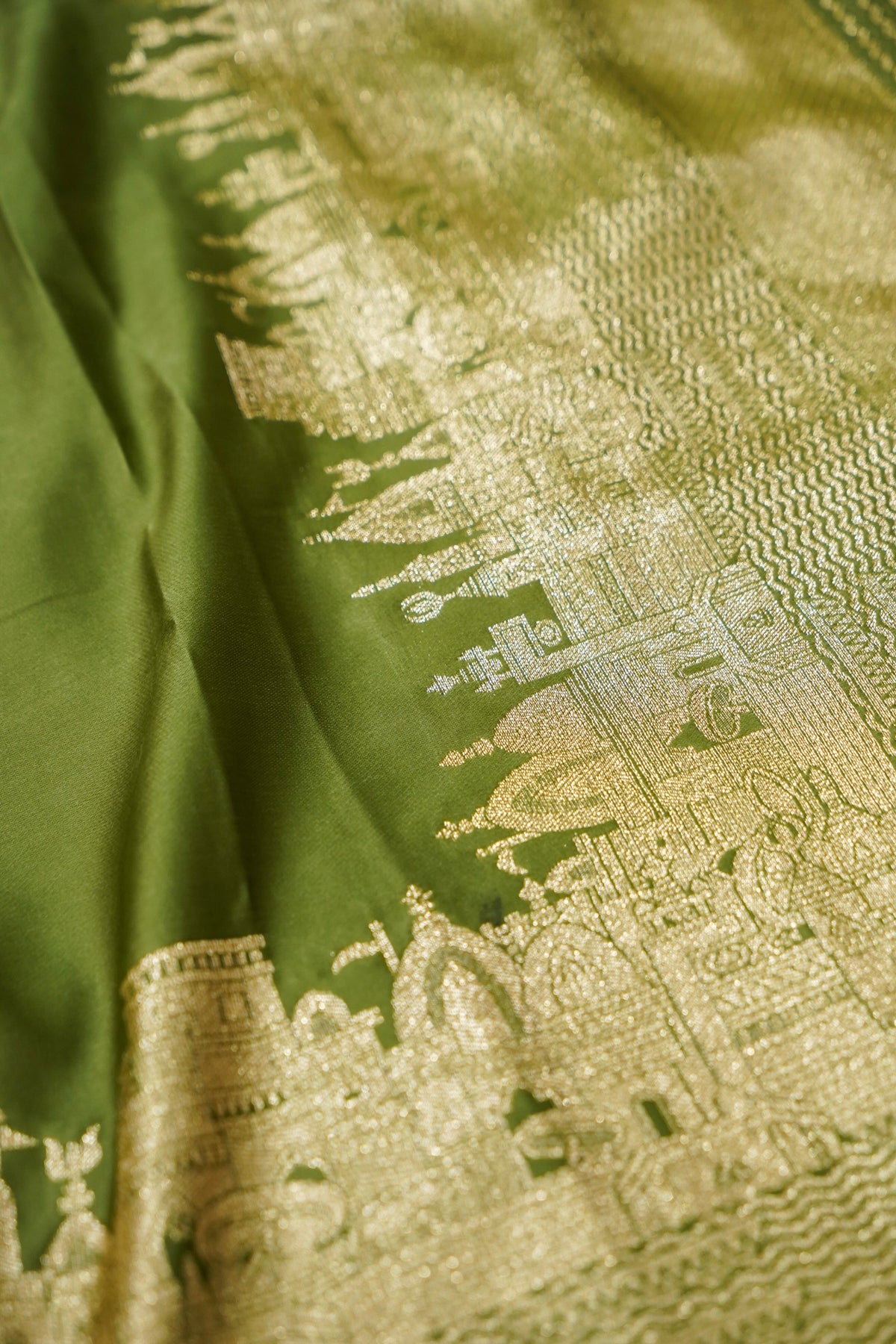 Rihar - Pastel Green Ghat Border Banarasi Silk Saree with Stitched Blouse