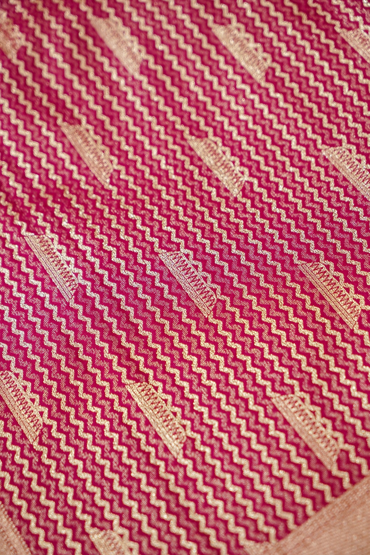 Rihar - Pastel Fuchsia Ghat Border Banarasi Silk Saree with Stitched Blouse