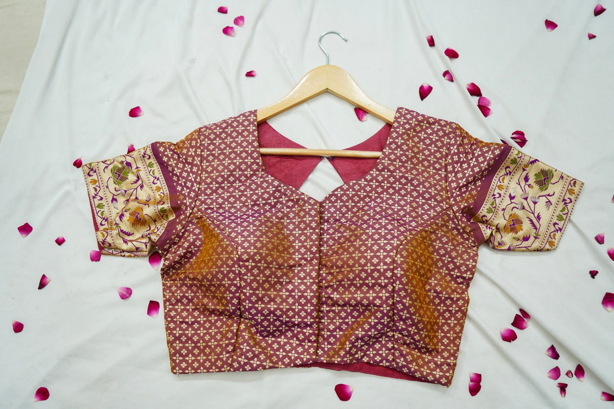 Peshavi - Dusty Mauve Paithani Silk Saree with Stitched Blouse