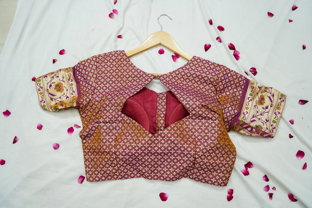Peshavi - Dusty Mauve Paithani Silk Saree with Stitched Blouse