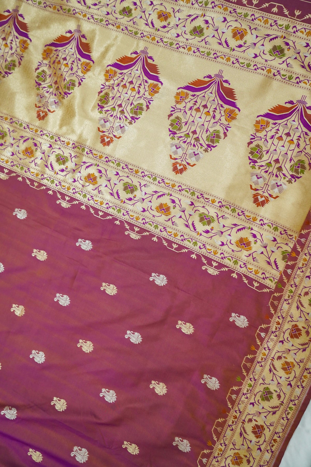 Peshavi - Dusty Mauve Paithani Silk Saree with Stitched Blouse