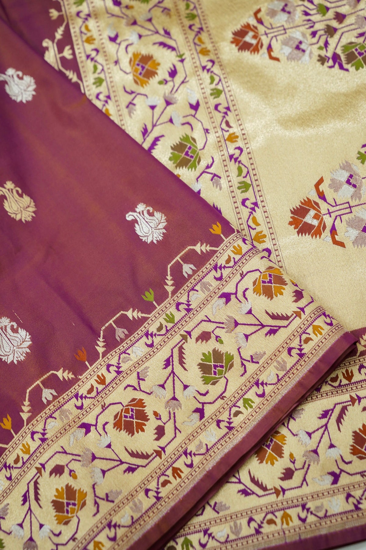 Peshavi - Dusty Mauve Paithani Silk Saree with Stitched Blouse