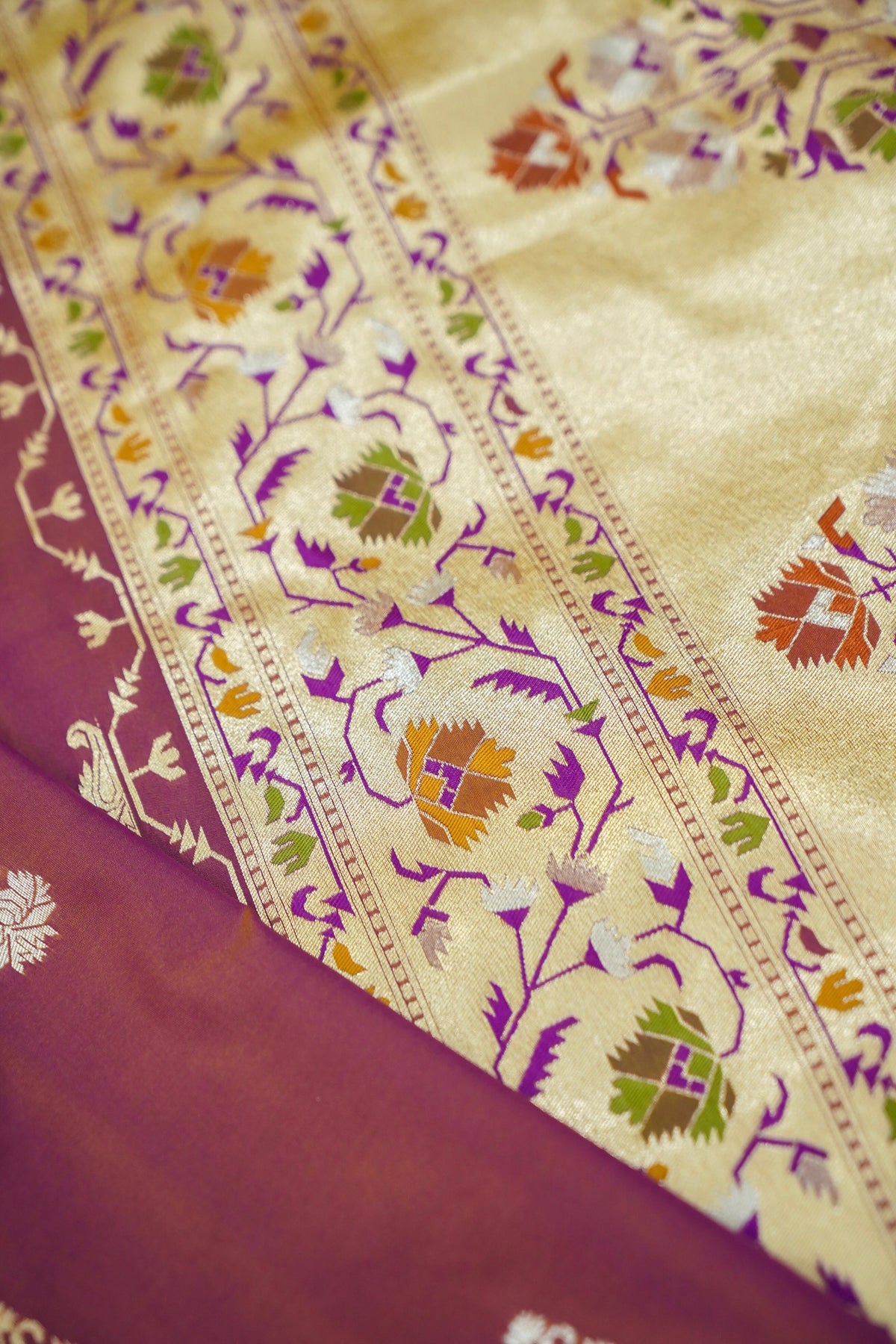 Peshavi - Dusty Mauve Paithani Silk Saree with Stitched Blouse