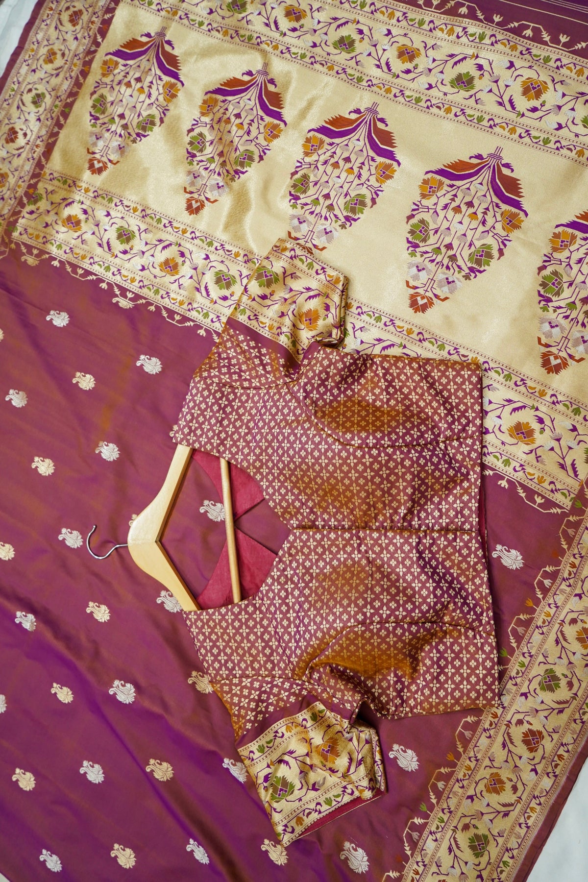 Peshavi - Dusty Mauve Paithani Silk Saree with Stitched Blouse
