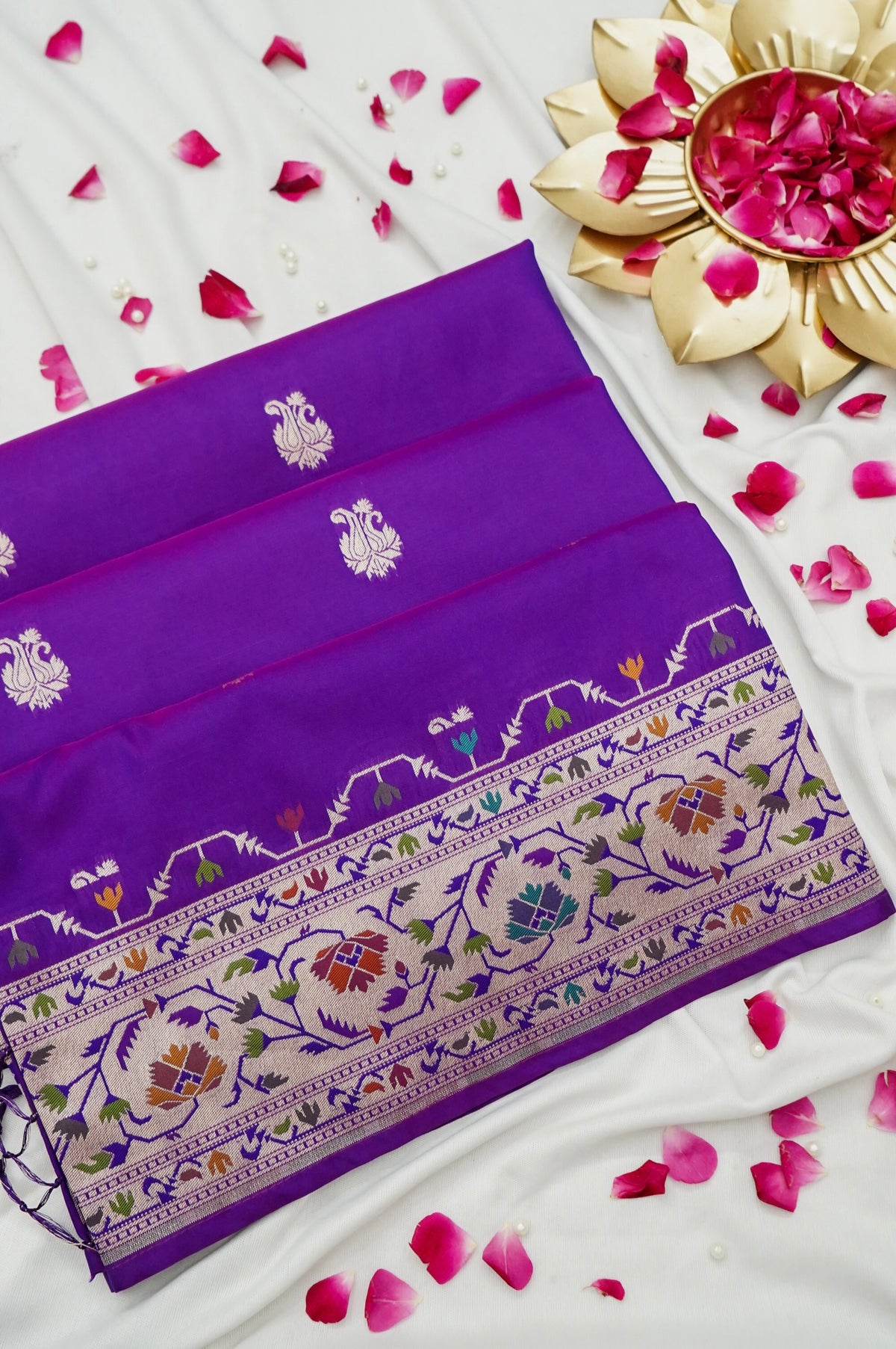 Peshavi - Royal Purple Paithani Silk Saree with Stitched Blouse