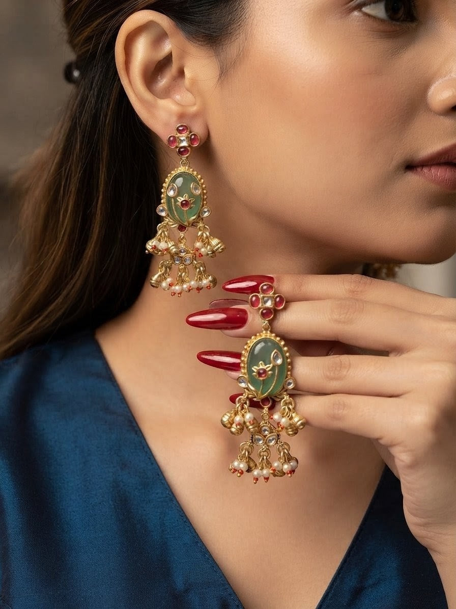 Ruby & Emerald Pearl Jhumka Earrings