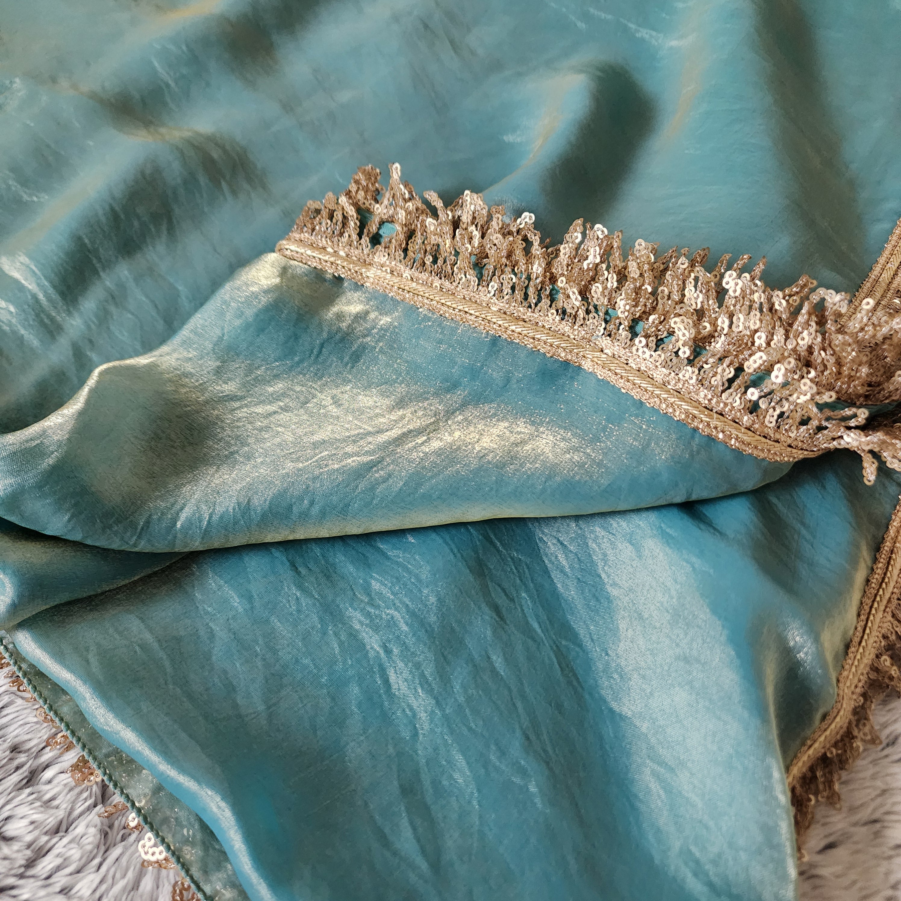Designer Tissue Silk Saree - Pastel Blue with Readymade Blouse