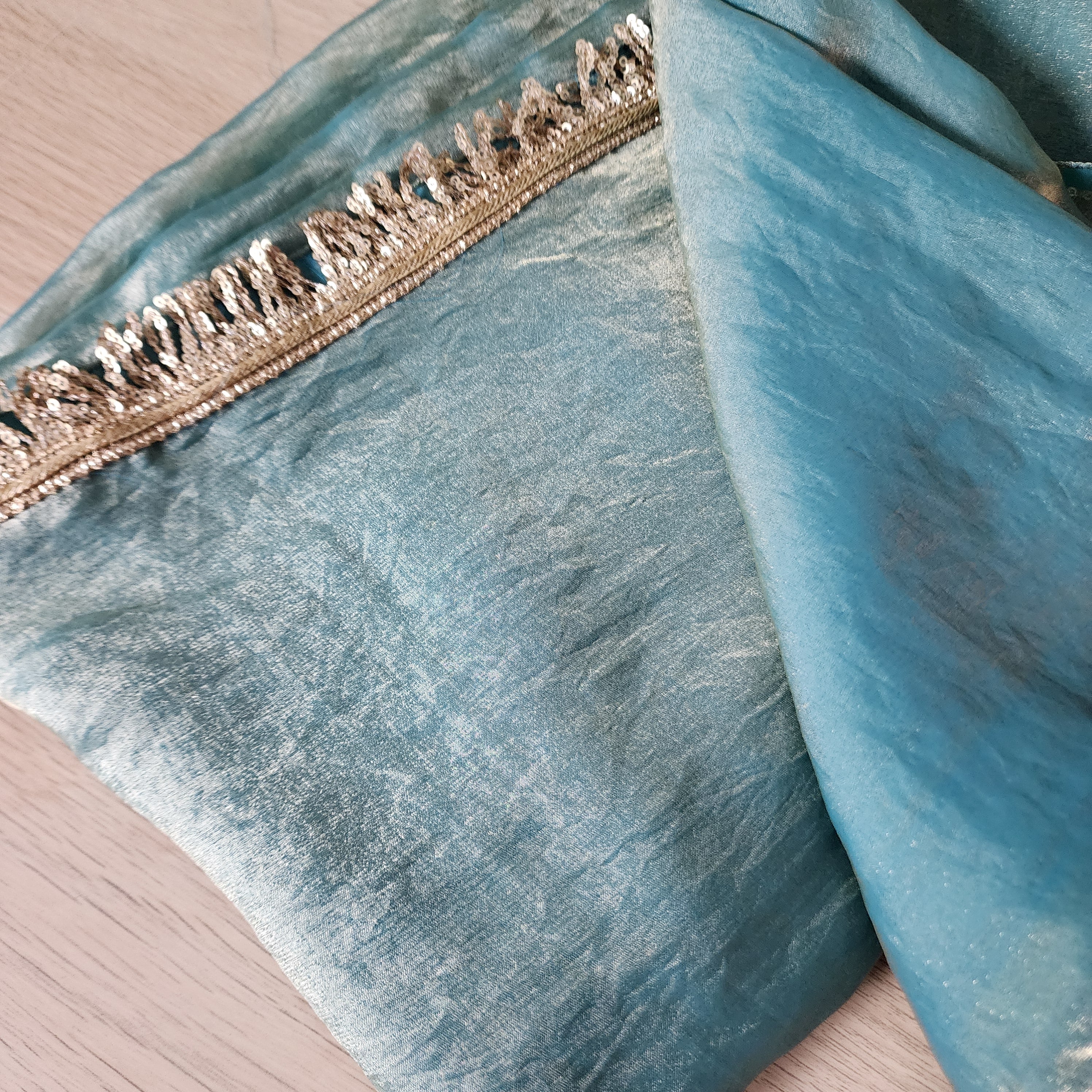 Designer Tissue Silk Saree - Pastel Blue with Readymade Blouse