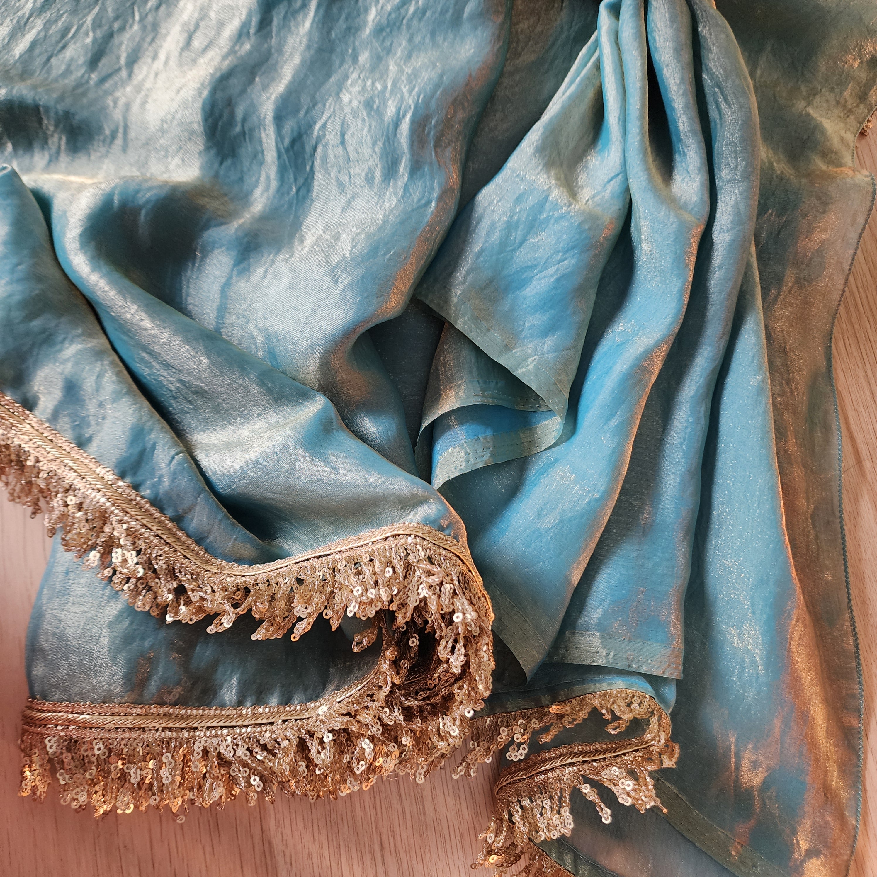 Designer Tissue Silk Saree - Pastel Blue with Readymade Blouse