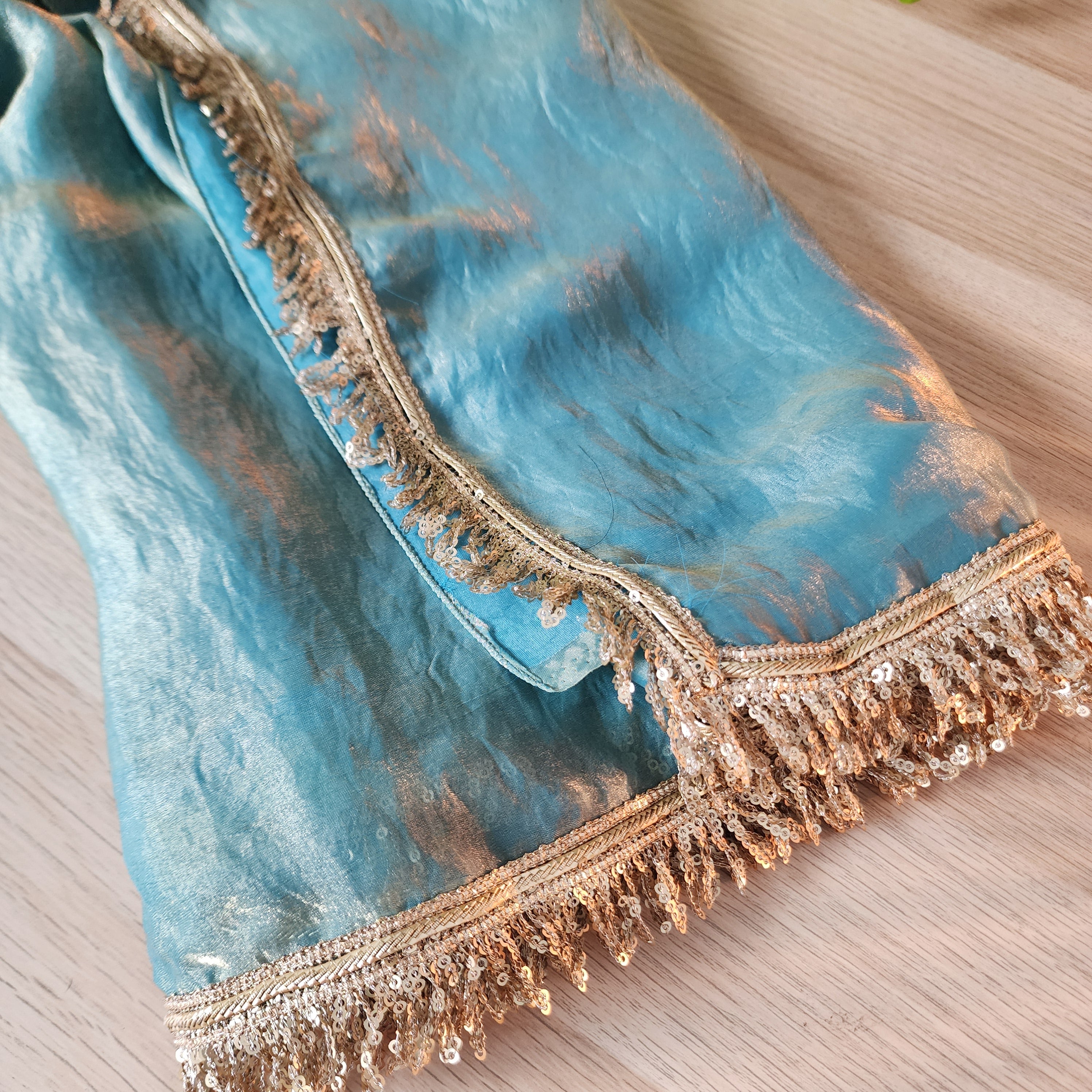 Designer Tissue Silk Saree - Pastel Blue with Readymade Blouse