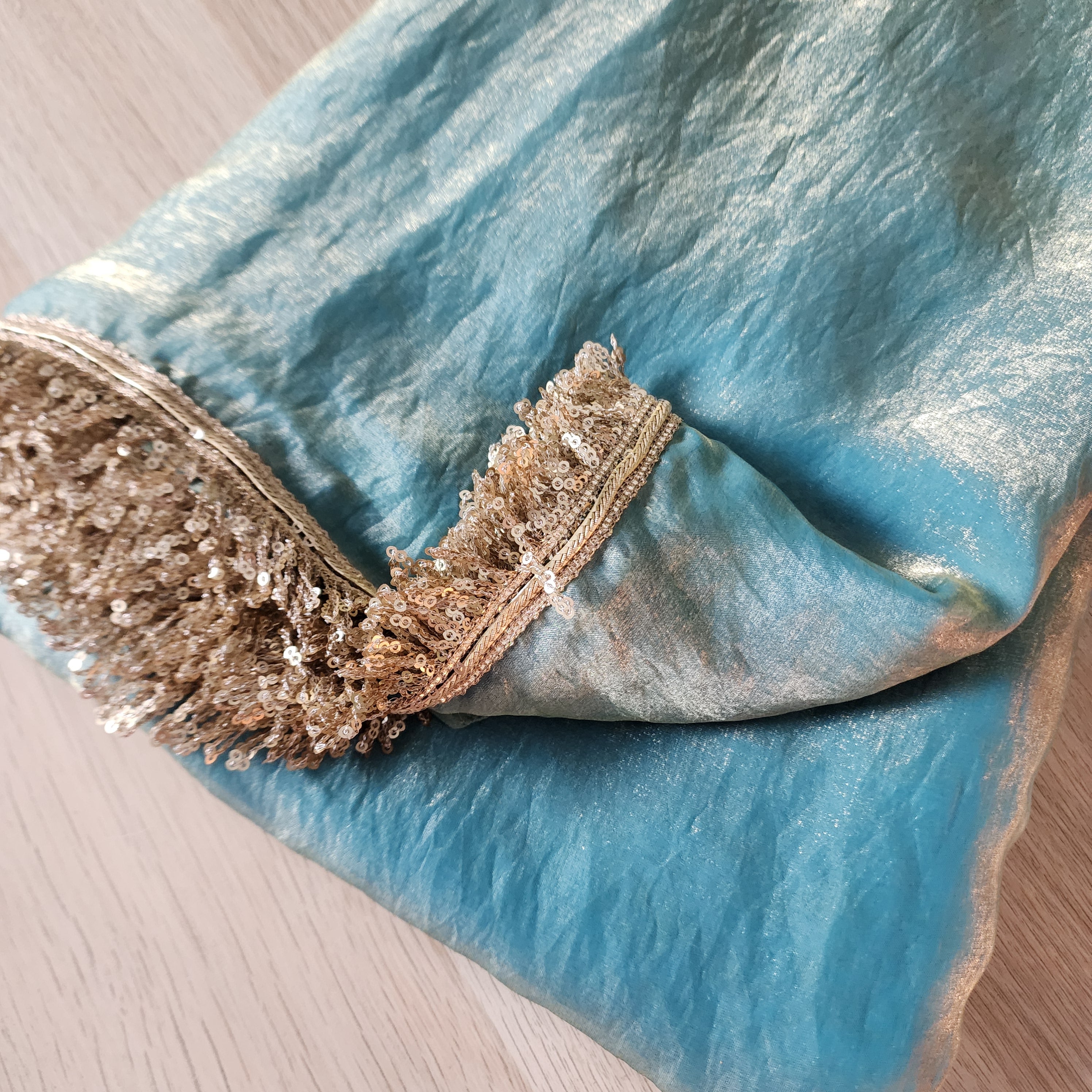 Designer Tissue Silk Saree - Pastel Blue with Readymade Blouse