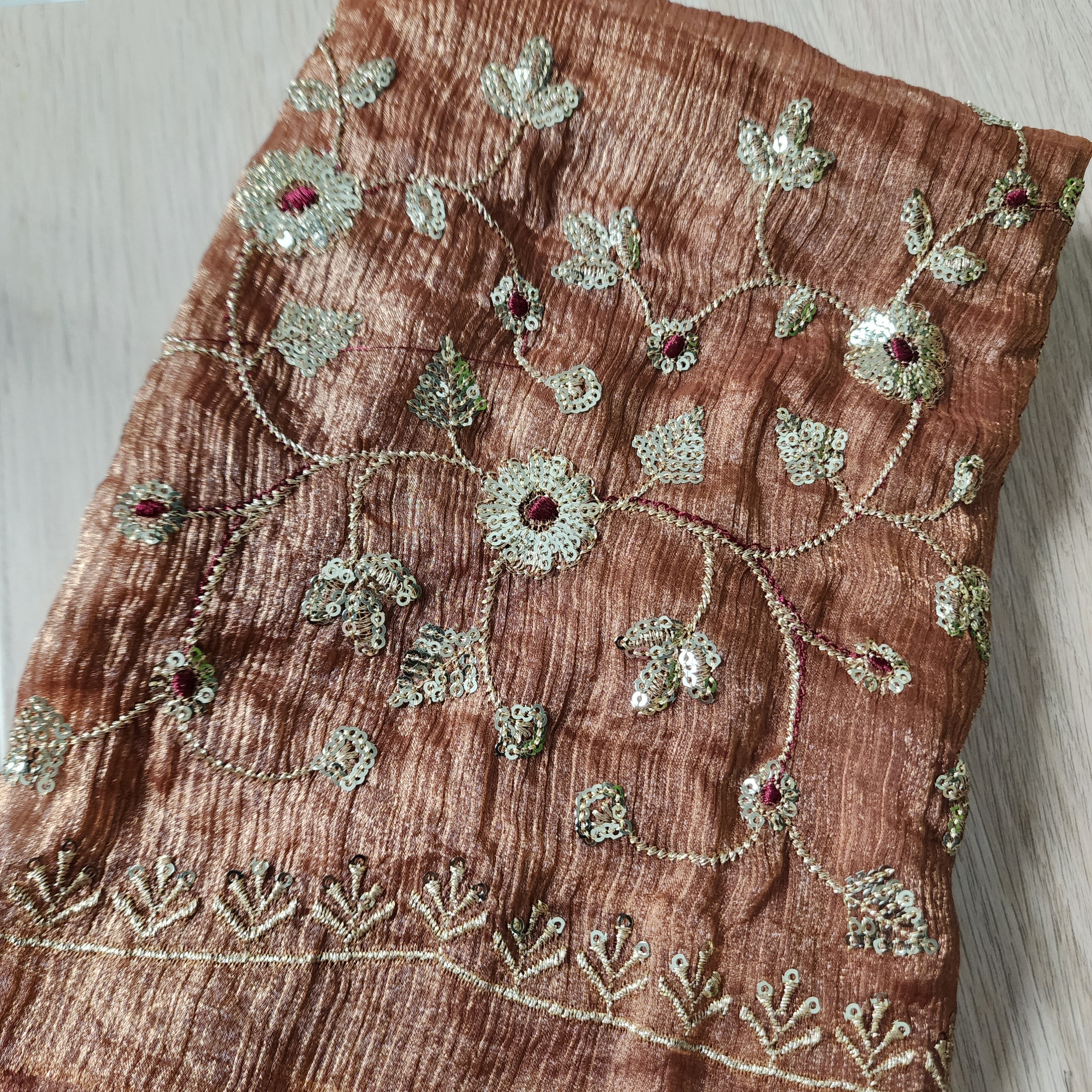 Brownish Copper Designer Chiffon Silk Saree with Sequin Embroidery