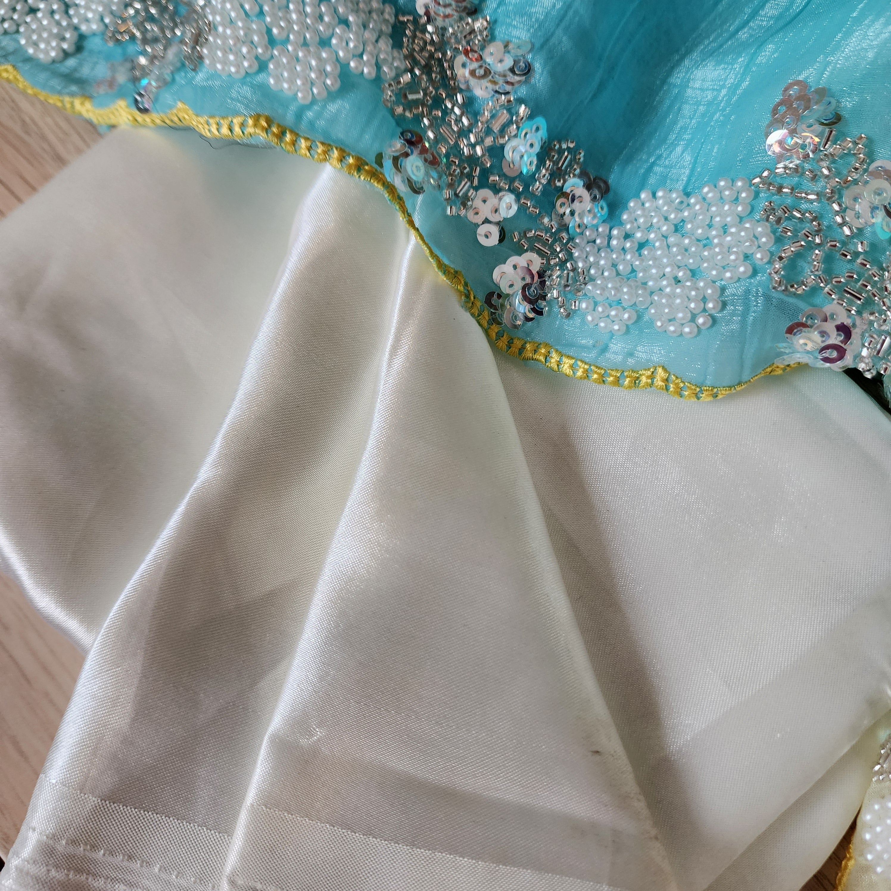 Dual Shade Pastel Blue and Yellow Designer Chiffon Silk Saree