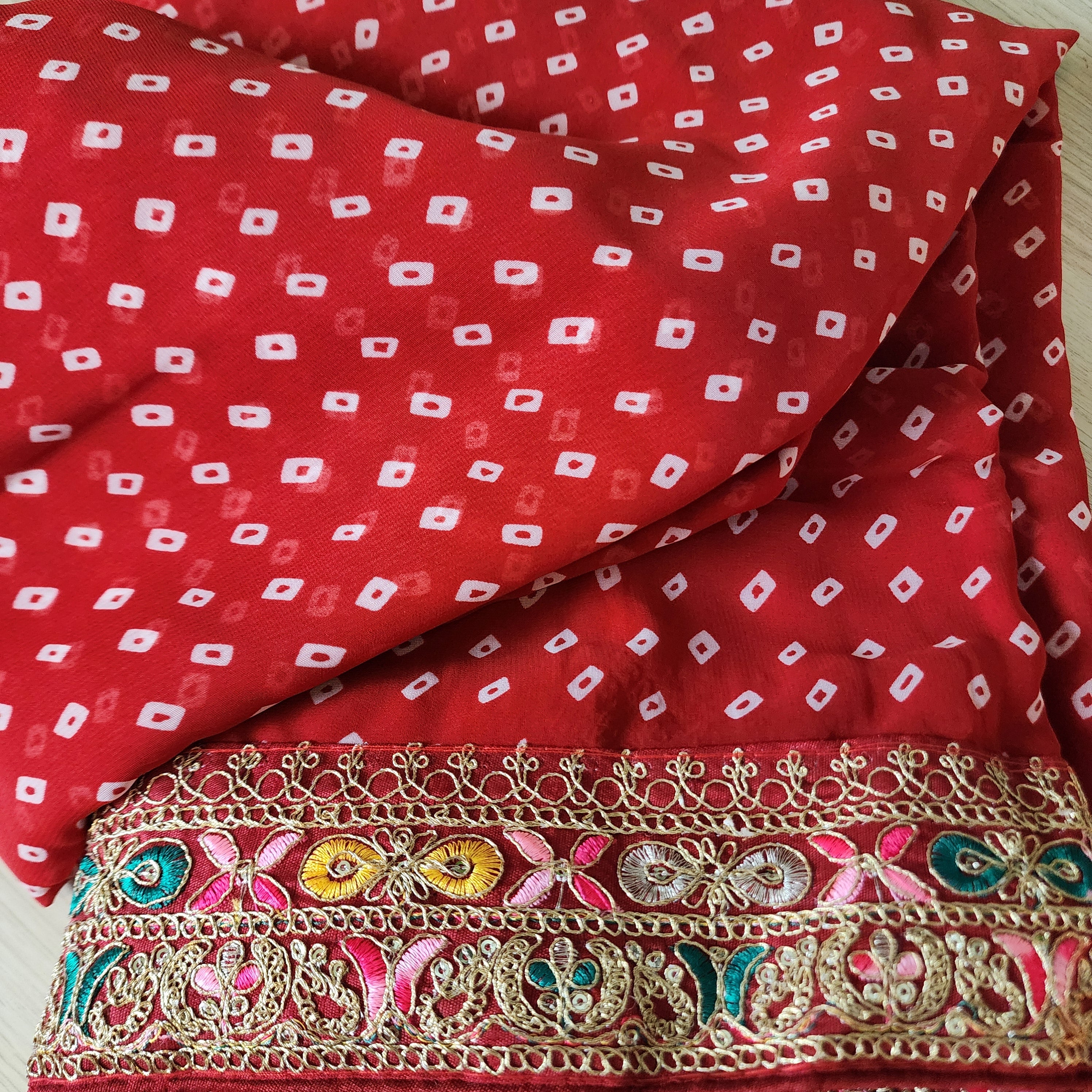 Embroidered Bandhani Designer Saree in Red